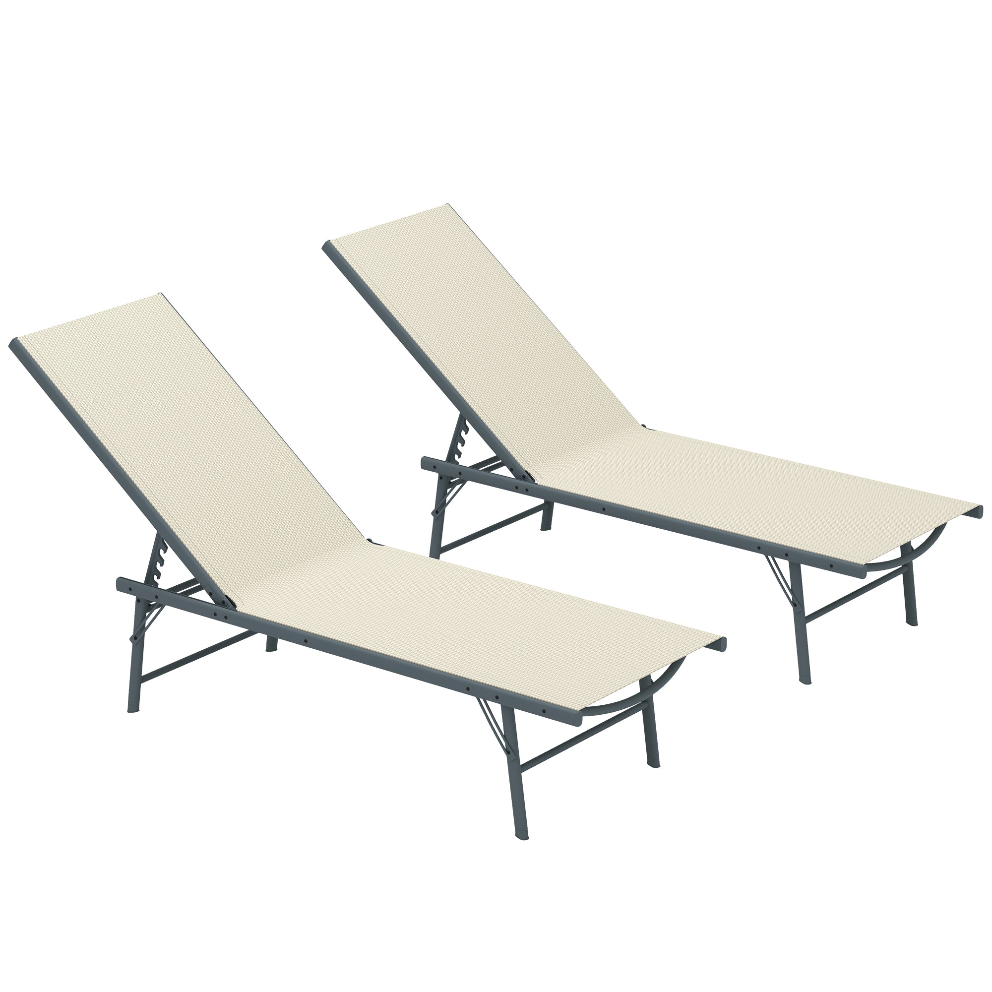 Outsunny Pack de 2 Tumbonas Jardín Exterior Tumbonas Plegables Reclinables en 5 Posiciones con Estructura Metálica y Asiento de Malla Transpirable para Playa Piscina 164x54x84 cm Crema