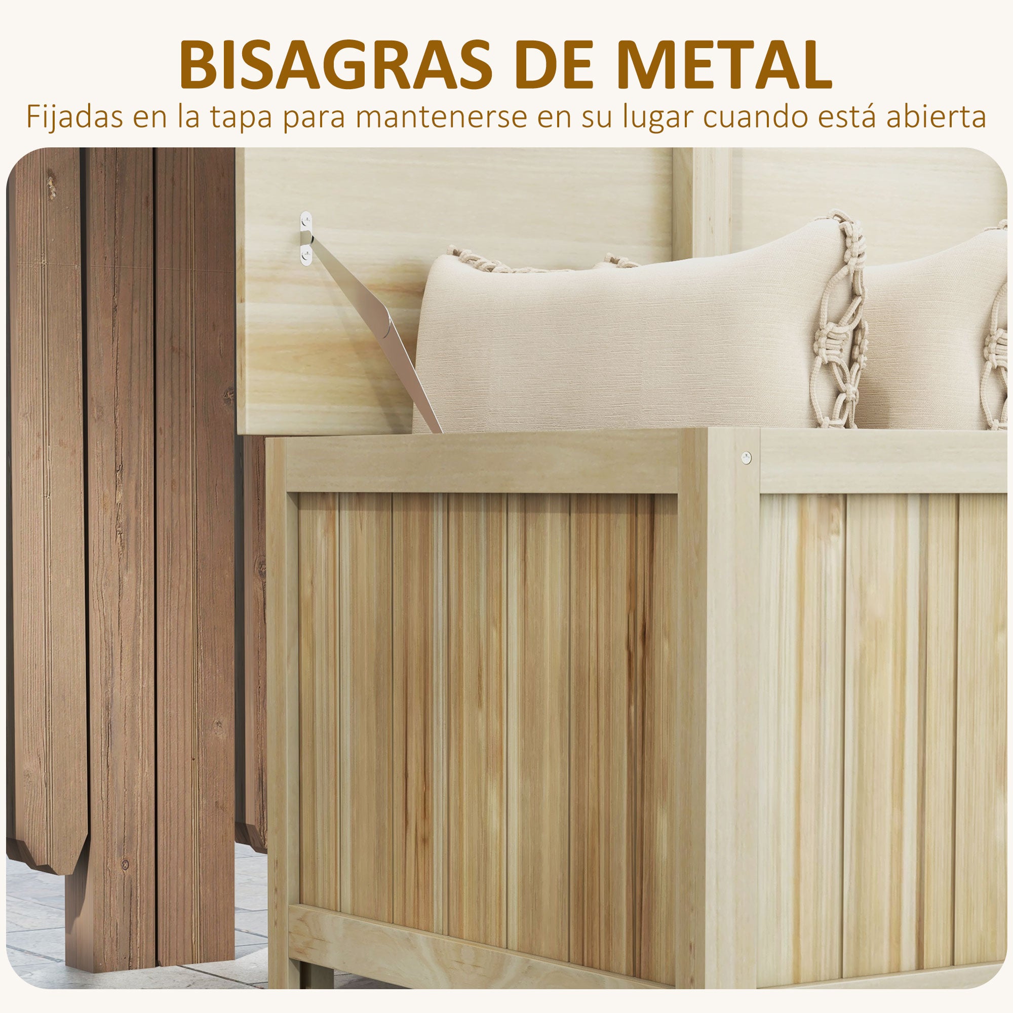 Outsunny Arcón Exterior de Madera, 172 L, Baúl Almacenaje Exterior con Tapa Abatible, Resistente a la Intemperie, para Jardín, Terraza, Patio, 120x55x45 cm, Madera Natural