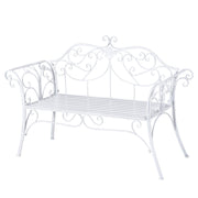 Outsunny Banco de Jardín con Respaldo de 2 Plazas 131x51x90 cm Asiento de Patio para Exterior Porche Parque en Hierro Fundido Carga 250 kg Color Blanco