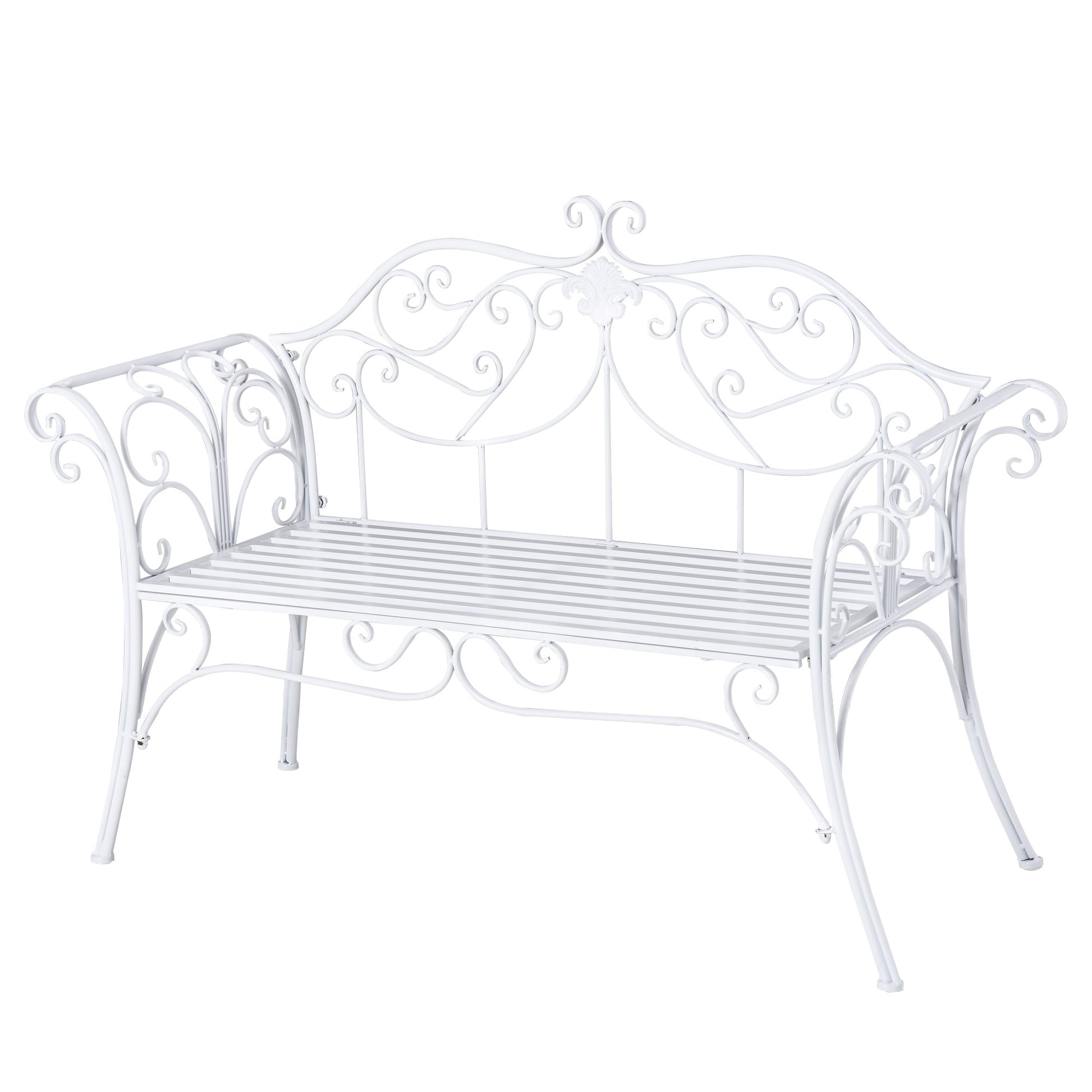 Outsunny Banco de Jardín con Respaldo de 2 Plazas 131x51x90 cm Asiento de Patio para Exterior Porche Parque en Hierro Fundido Carga 250 kg Color Blanco
