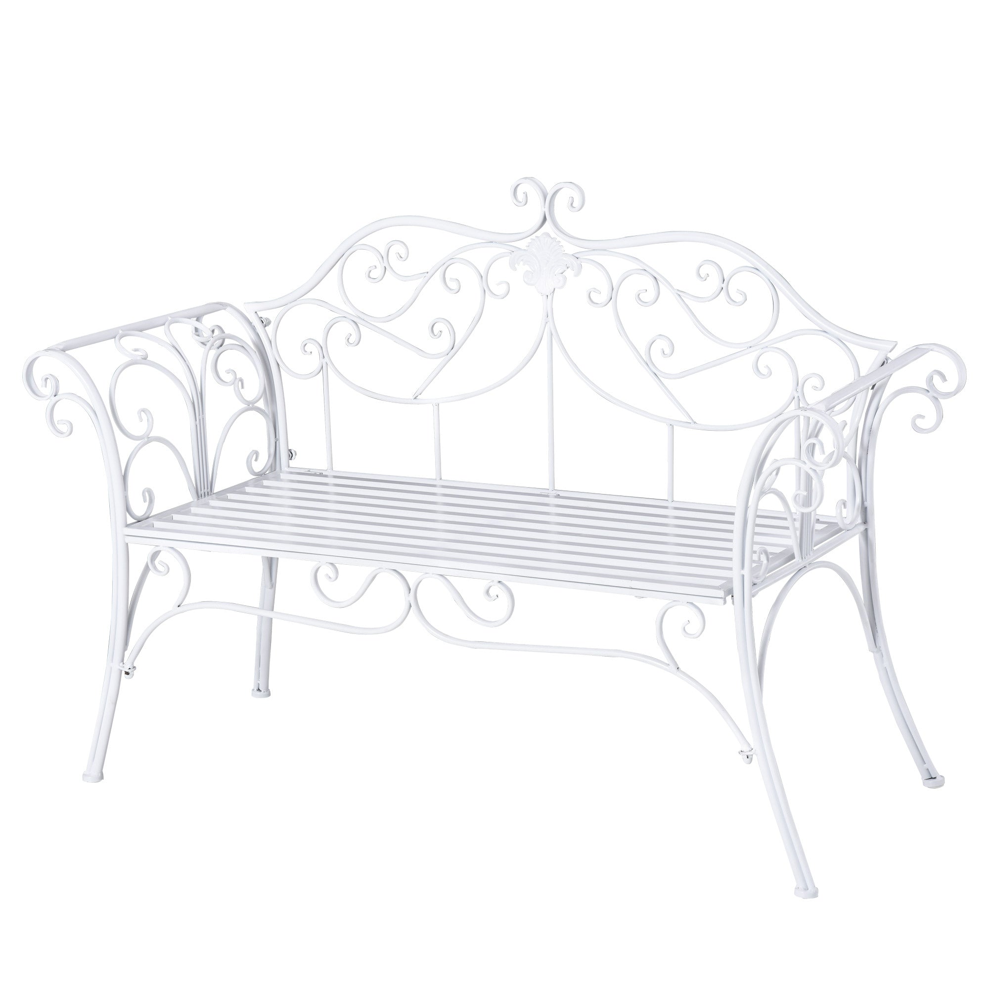 Outsunny Banco de Jardín con Respaldo de 2 Plazas 131x51x90 cm Asiento de Patio para Exterior Porche Parque en Hierro Fundido Carga 250 kg Color Blanco