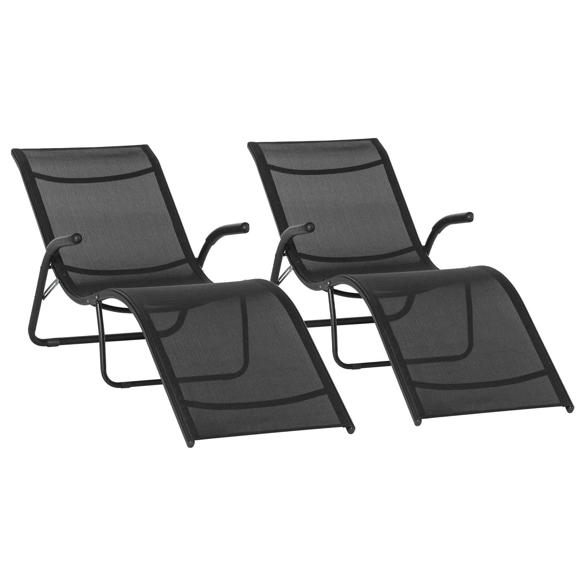 Outsunny Conjunto de 2 Tumbonas Plegables Tumbonas de Jardín con Reposabrazos Reposapiés y Respaldo Carga 160 kg para Terraza Playa Camping Exterior 170x62x68 cm Negro
