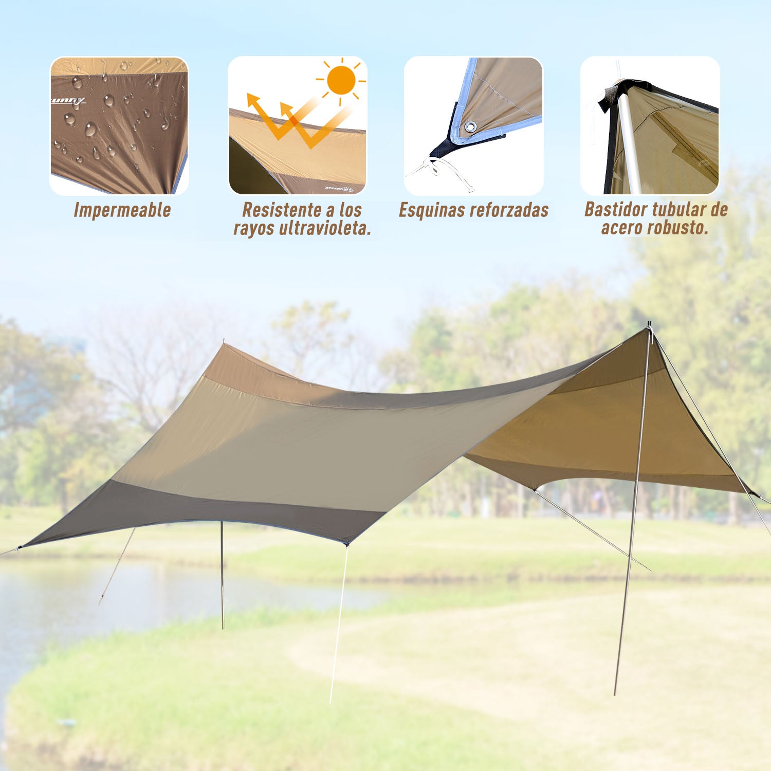 Outsunny Toldo de Refugio Impermeable Portátil Carpa Tienda de Campaña Grande para Camping Playa Pesca Picnic Protección Solar