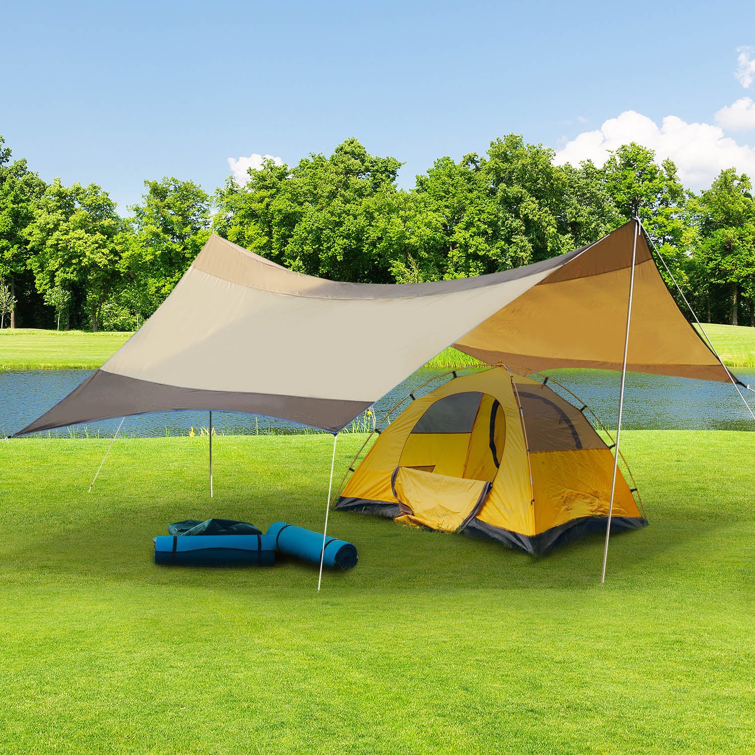 Outsunny Toldo de Refugio Impermeable Portátil Carpa Tienda de Campaña Grande para Camping Playa Pesca Picnic Protección Solar
