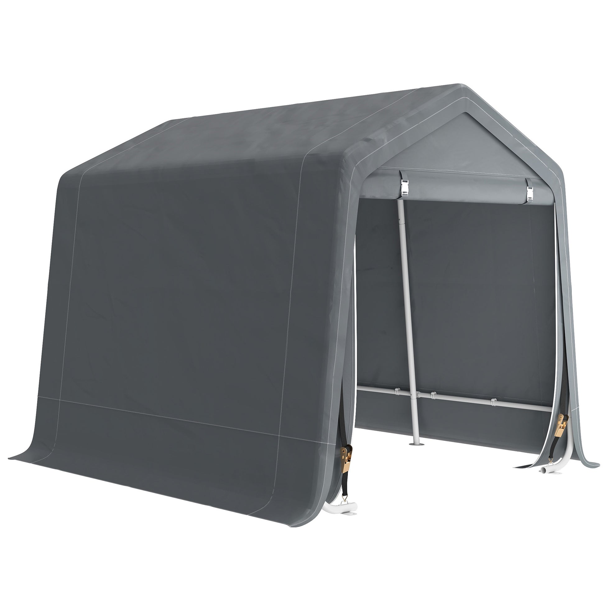 Outsunny Carpa de Jardín Exterior para Herramientas, Bicicletas, 2,4x2x2 m, Cobertizo Exterior con Marco de Metal, 2 Puertas Enrollables con Cremallera, Impermeable, Anti-UV, Garaje Portátil, Gris