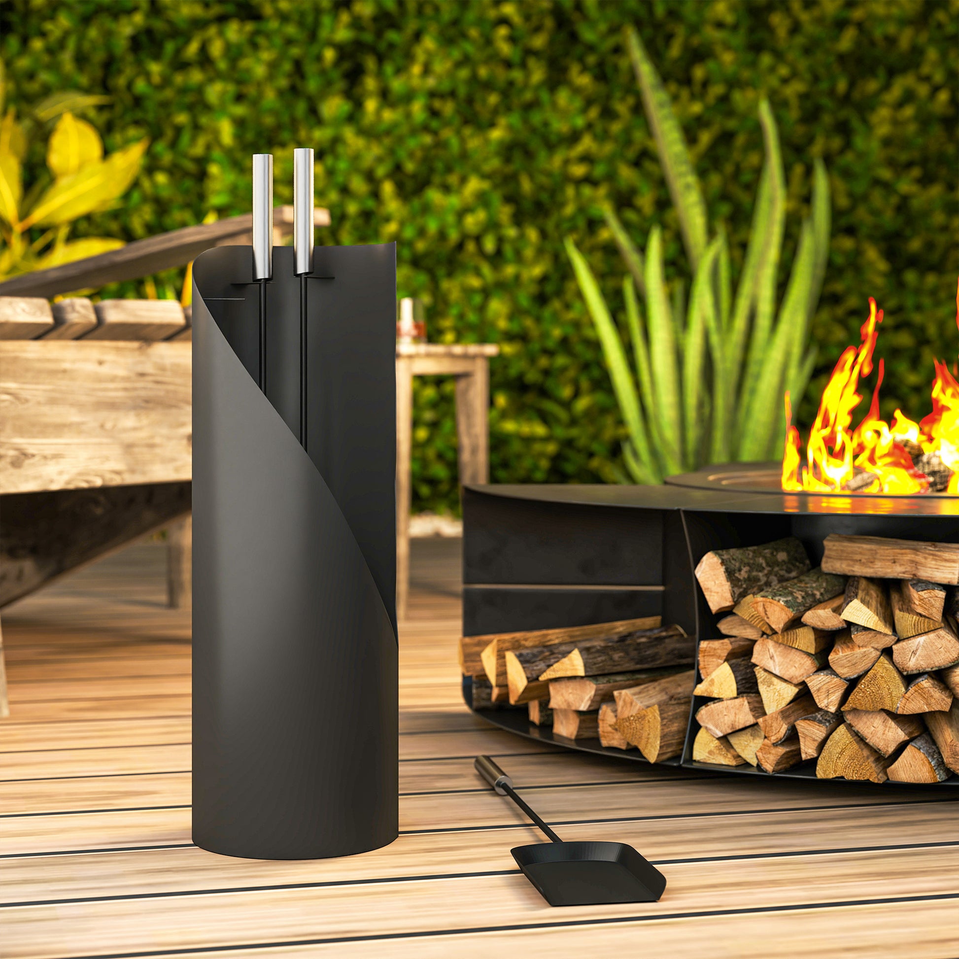 Outsunny Juego Utensilios Chimenea de 4 Piezas, Juego de Accesorios para Chimenea de Metal con Escoba, Pala, Atizador y Cubo, 20x20x65 cm, Negro y Plateado