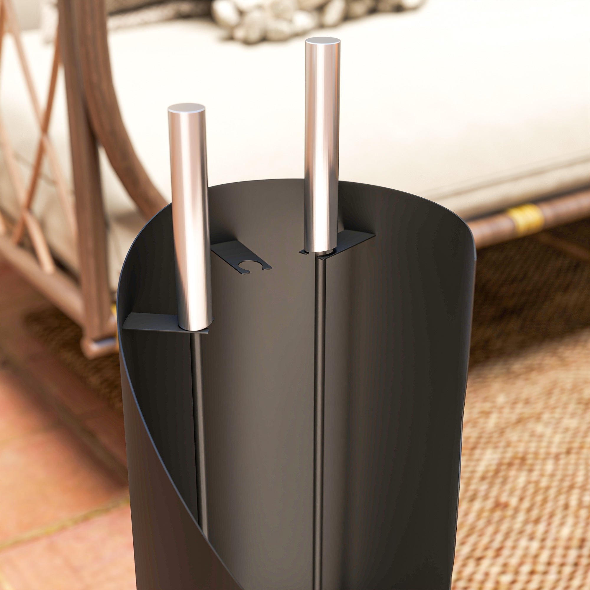 Outsunny Juego Utensilios Chimenea de 4 Piezas, Juego de Accesorios para Chimenea de Metal con Escoba, Pala, Atizador y Cubo, 20x20x65 cm, Negro y Plateado