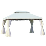Outsunny Cenador de Jardín 4x3 m, Pabellón de Jardín Gazebo con Doble Techo, 4 Cortinas y Mosquitera, Marco de Aluminio, Orificios de Drenaje, UPF50+, Carpa para Exterior, Terraza, Patio, Blanco Crema