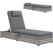 Outsunny Tumbona de Ratán Reclinable Tumbona de Jardín con Respaldo Ajustable en 5 Niveles Mesita y Cojín Acolchado Carga 120 kg para Patio Terraza Gris