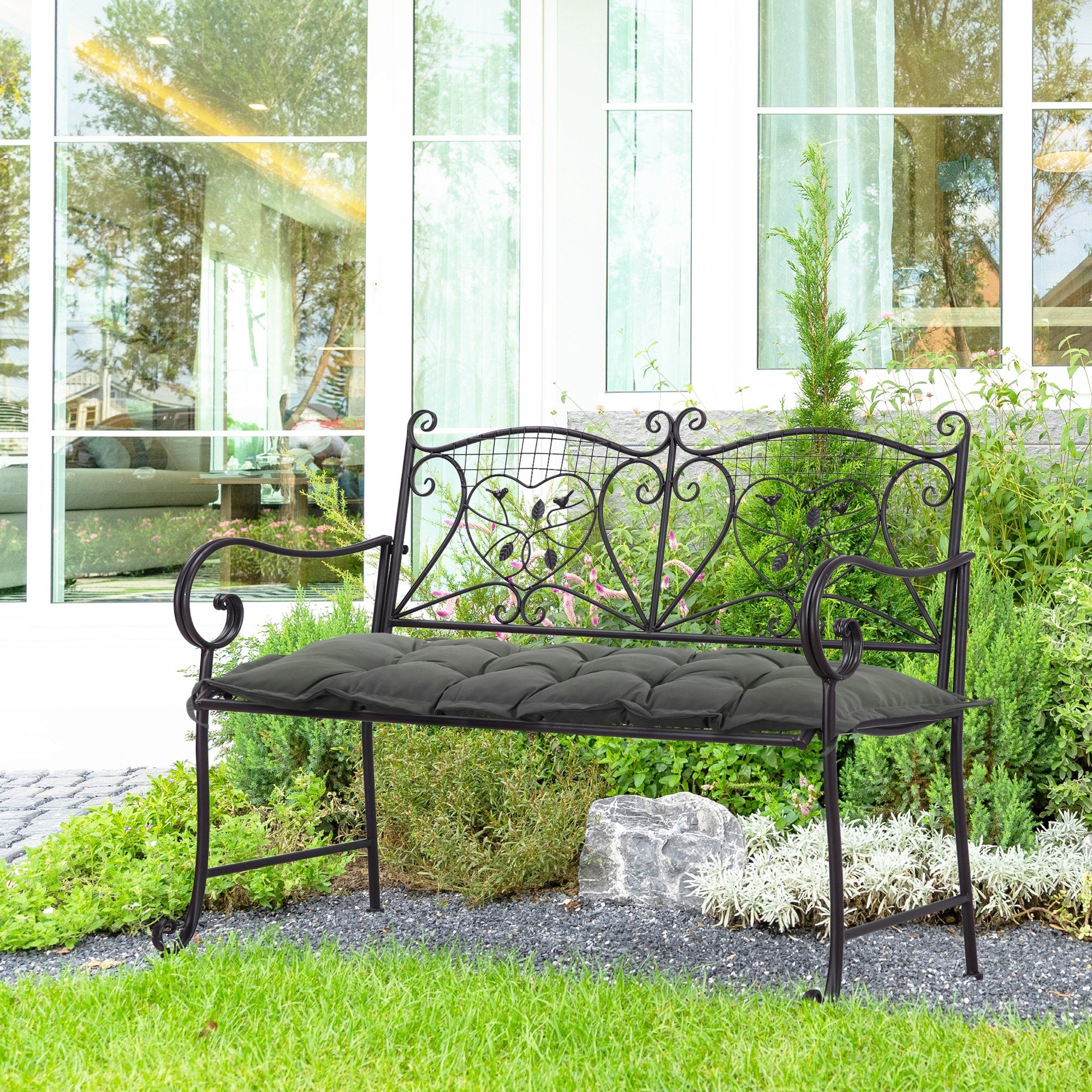 Outsunny Cojín para Banco de Jardín Acolchado 100x40x10 cm Cojín Rectangular para Interior y Exterior con Relleno Grueso y Cintas de Sujeción Gris Oscuro