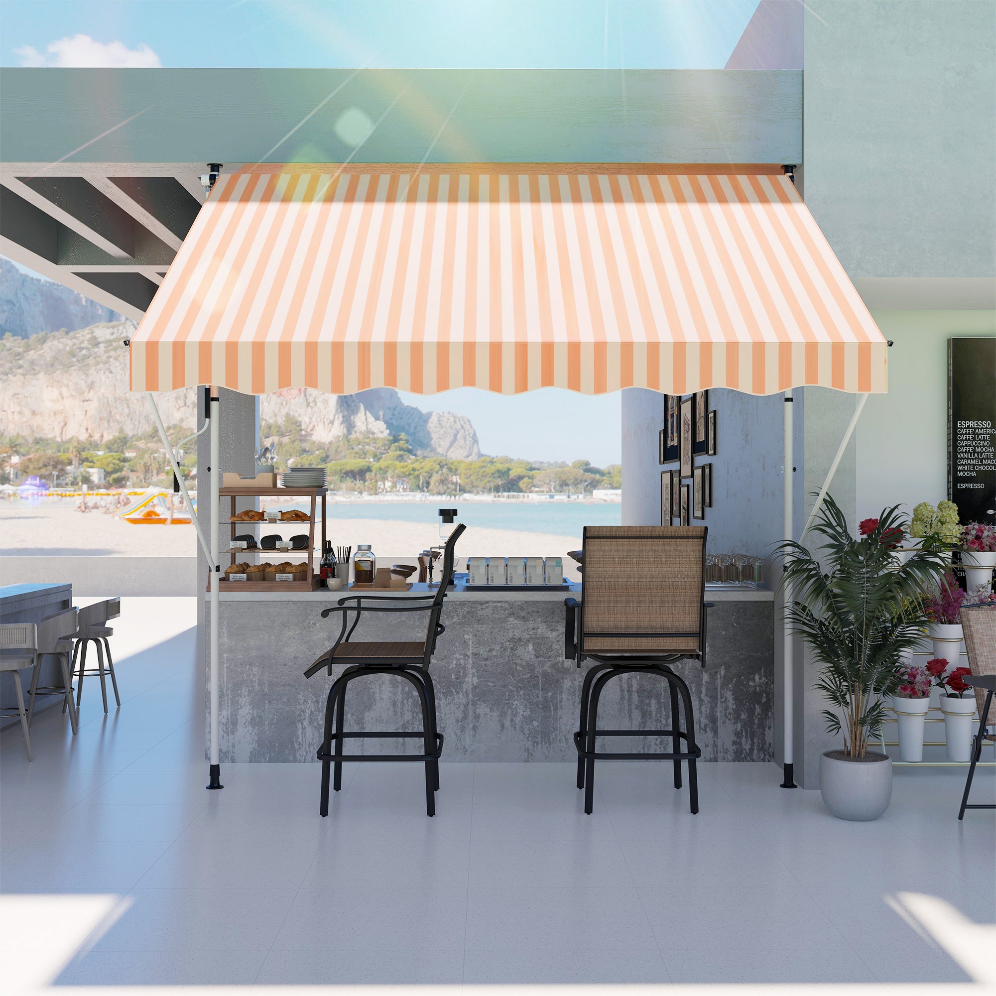 Outsunny Toldo Manual Retráctil 3x1,5 m Toldo Exterior Terraza Enrollable Altura Ajustable con Manivela 170-280 cm Sin Taladro para Balcón Jardín Naranja