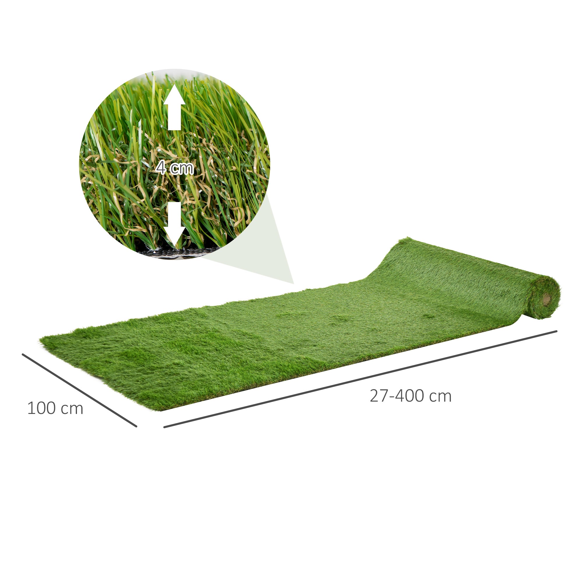 Outsunny Césped Artificial 40 mm Rollos de 1x4 m Realista Protección UV Inocuidad Ignífugo para Terraza Jardín Balcón con Orificios de Drenaje Alta Densidad Verde