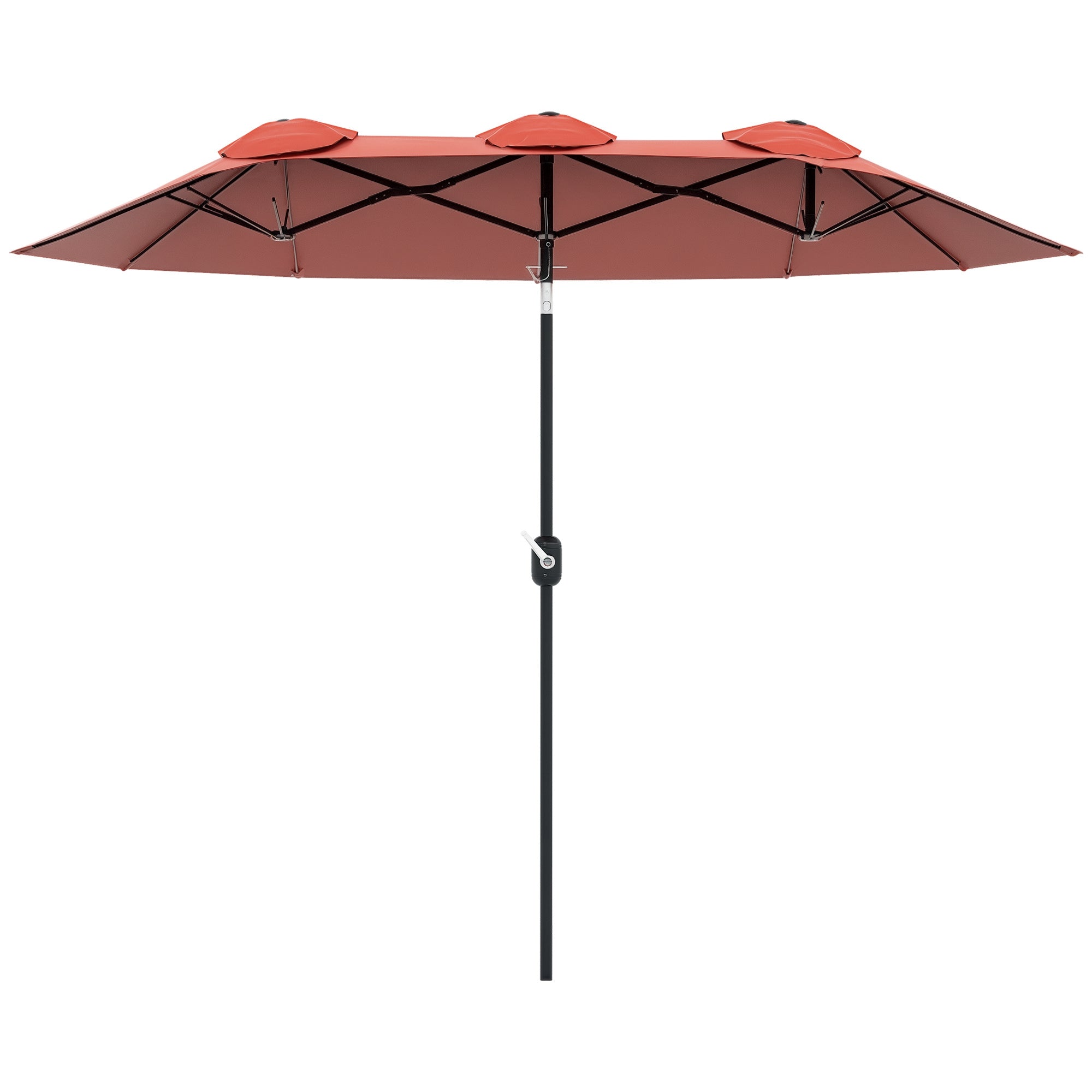 Outsunny Sombrilla Doble 2,95x1,52 m, Sombrilla Terraza Exterior con Inclinación 45°, Manivela Manual, Orificios de Ventilación, Impermeable, Parasol para Jardín, Terraza, Patio y Piscina, Rojo Vino