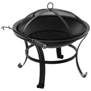 Outsunny Brasero Exterior de Metal Ø56 cm Cuenco de Fuego de Jardín con Tapa Protectora contra Chispas y Atizador para Hogueras Leñas Terraza Camping Fiestas Negro