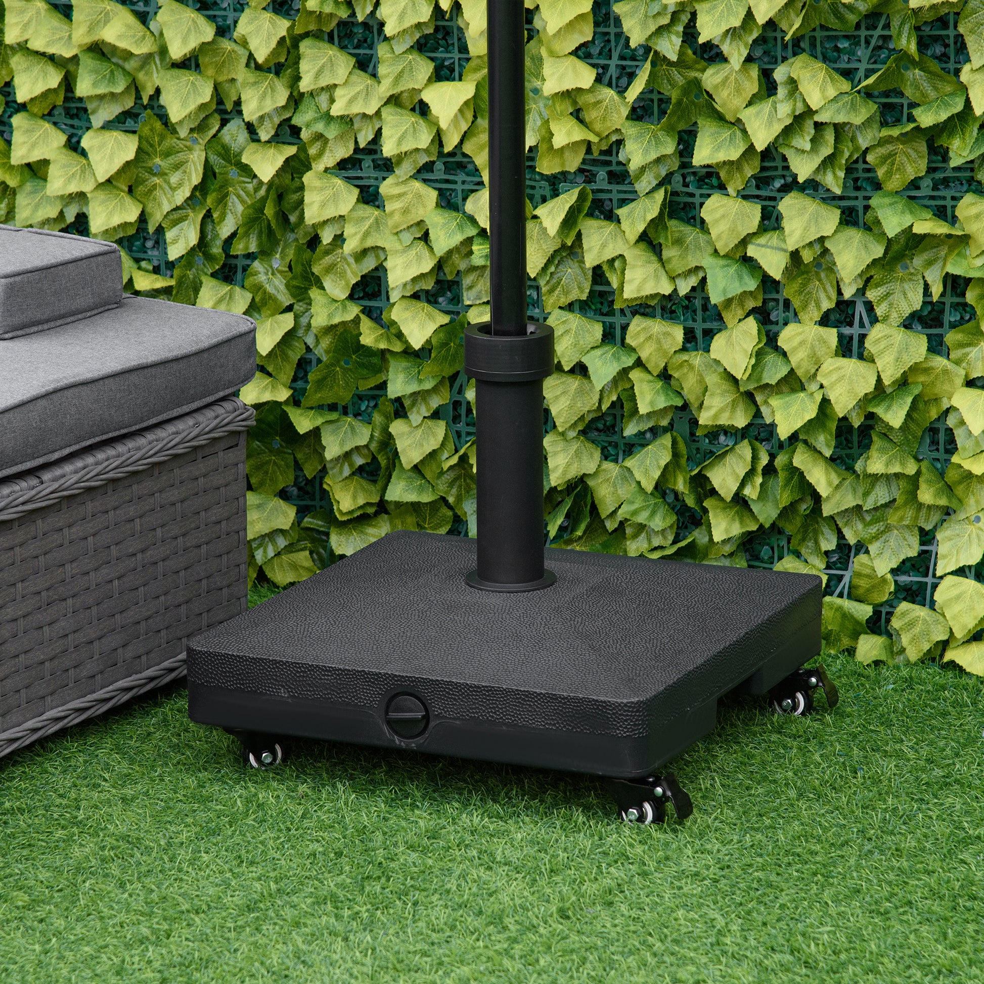 Outsunny Base de Sombrilla con 4 Ruedas Bloqueables Soporte de Parasol Rellenable de Arena 18 kg o Agua 16 kg para Jardín Patio Terraza 45x45x39 cm Negro