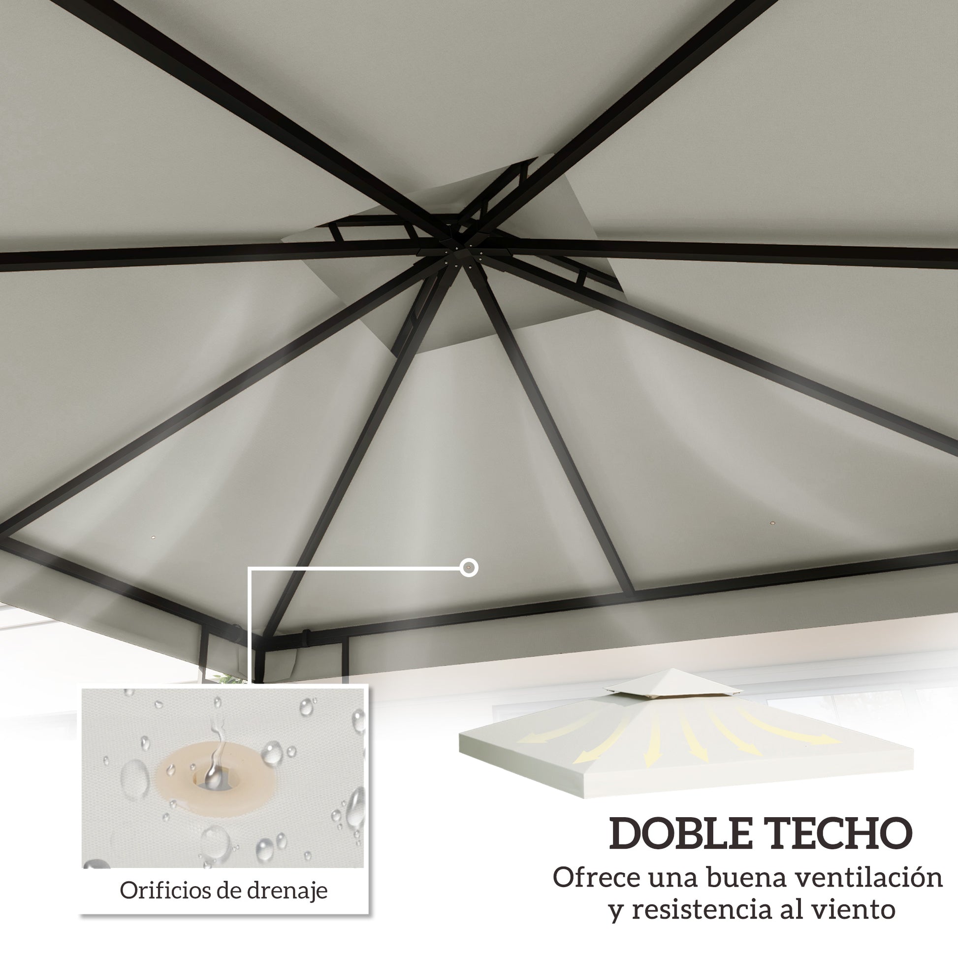 Outsunny Techo de Repuesto para Cenador, 3x3 m, Cubierta de Repuesto con Techo Doble, 8 Orificios de Drenaje y Protección UV, SOLO Toldo de Recambio para Pabellón Gazebo, Crema