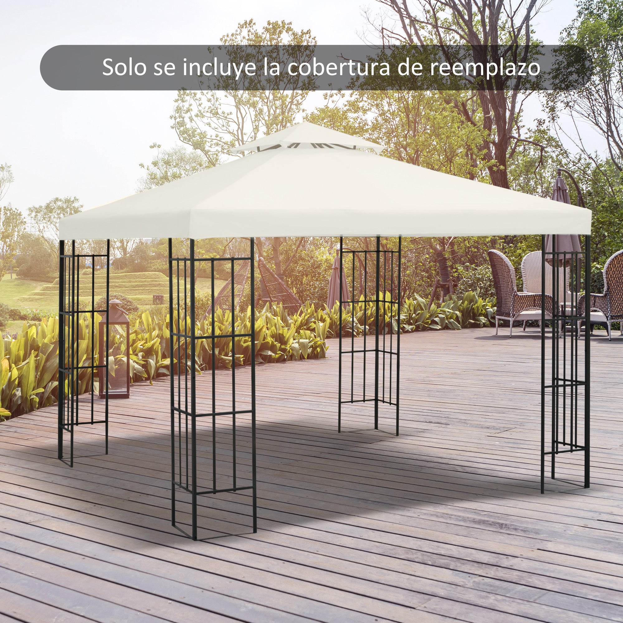 Outsunny Techo de Repuesto para Cenador, 3x3 m, Cubierta de Repuesto con Techo Doble, 8 Orificios de Drenaje y Protección UV, SOLO Toldo de Recambio para Pabellón Gazebo, Crema