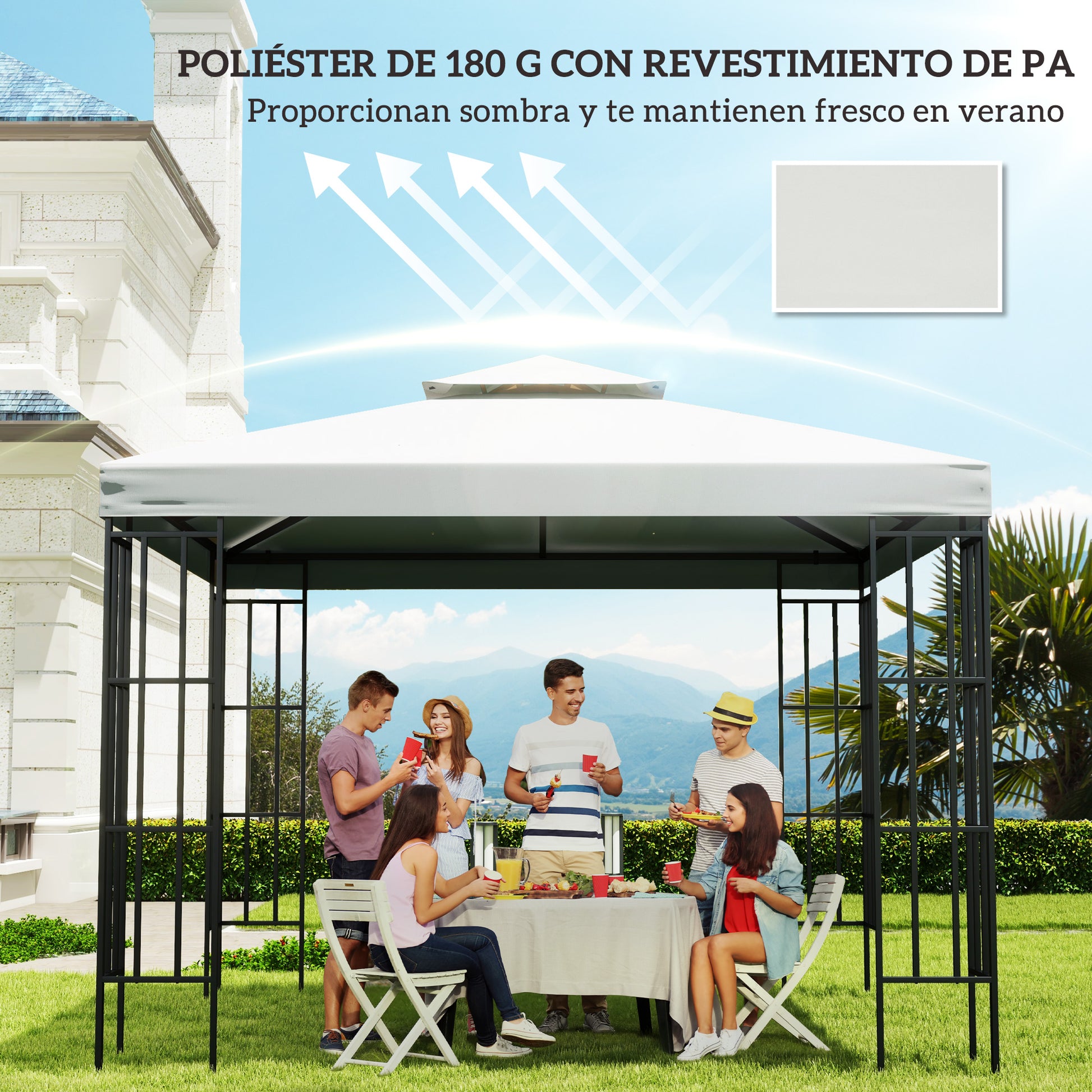 Outsunny Techo de Repuesto para Cenador, 3x3 m, Cubierta de Repuesto con Techo Doble, 8 Orificios de Drenaje y Protección UV, SOLO Toldo de Recambio para Pabellón Gazebo, Crema
