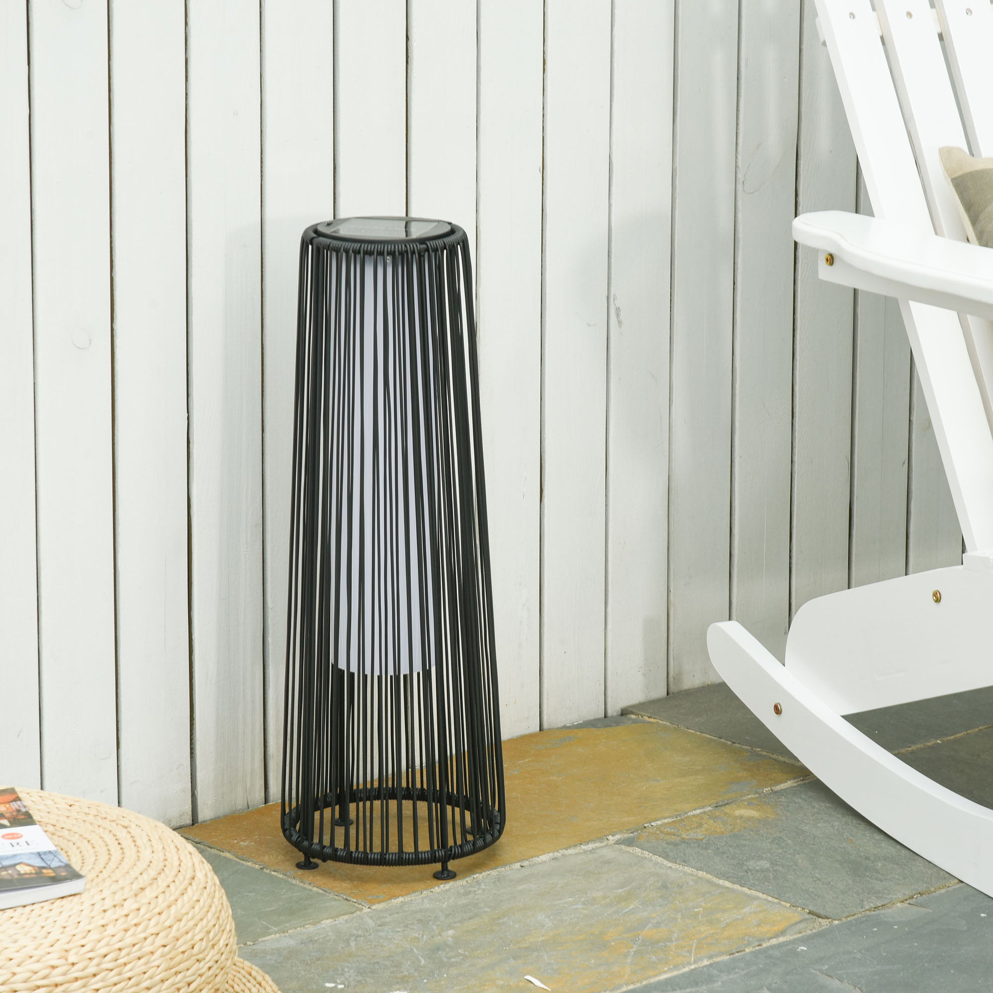 Outsunny Lámpara de Pie de Mimbre Ratán de Energía Solar con LED 0,8 W Interruptor de Control de Luz Automático Decoración para Exterior Ø21,5x61 cm Negro