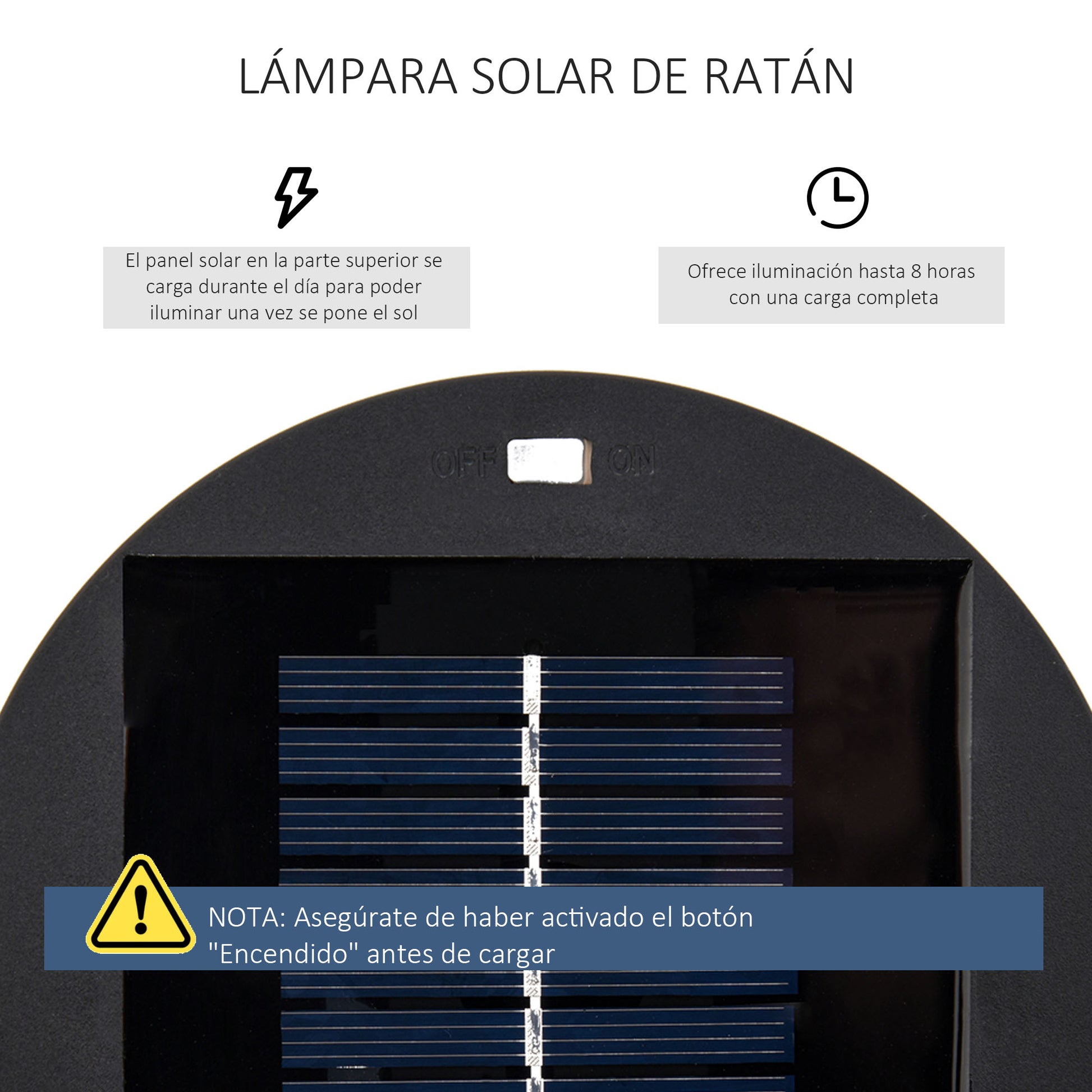 Outsunny Lámpara de Pie de Mimbre Ratán de Energía Solar con LED 0,8 W Interruptor de Control de Luz Automático Decoración para Exterior Ø21,5x61 cm Negro