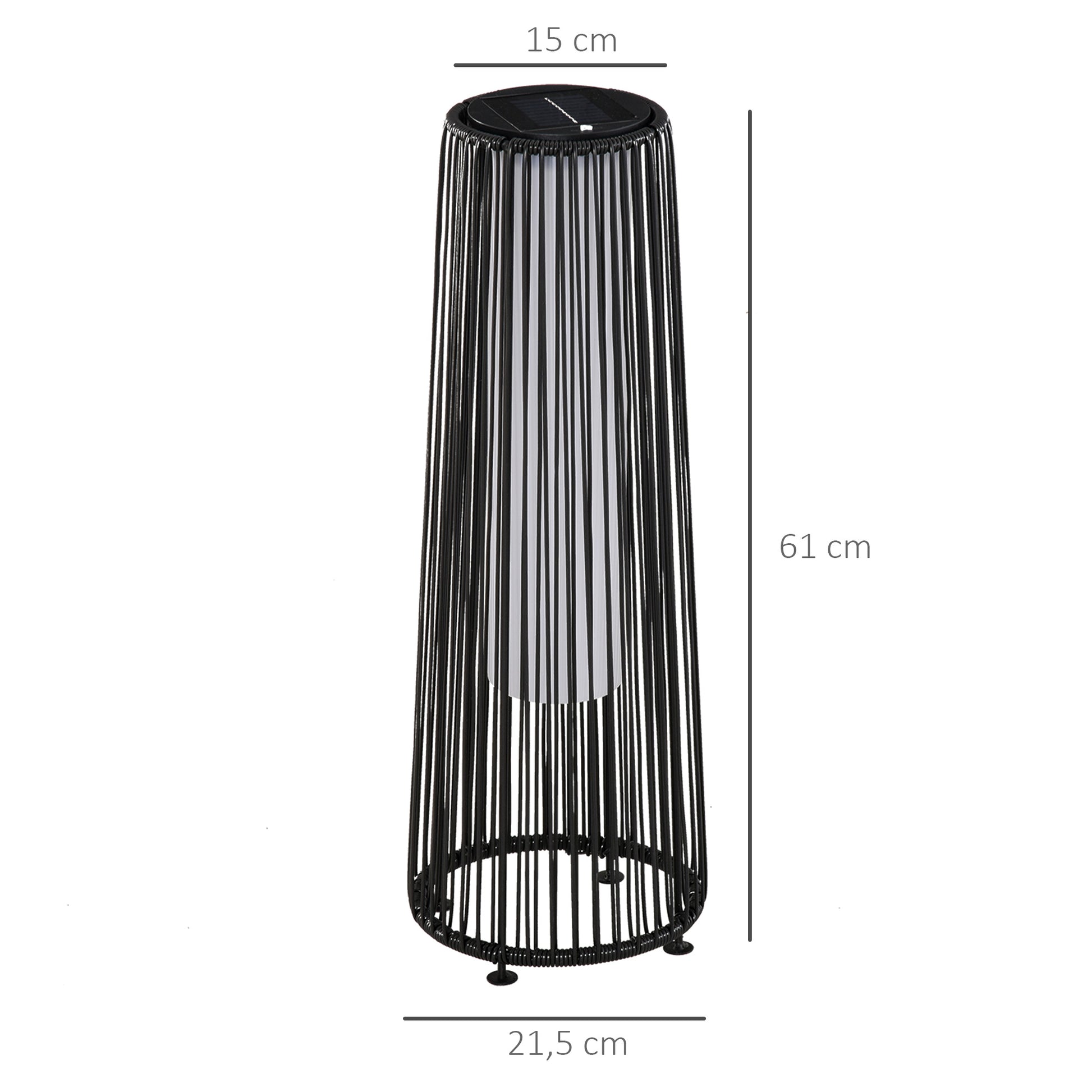 Outsunny Lámpara de Pie de Mimbre Ratán de Energía Solar con LED 0,8 W Interruptor de Control de Luz Automático Decoración para Exterior Ø21,5x61 cm Negro