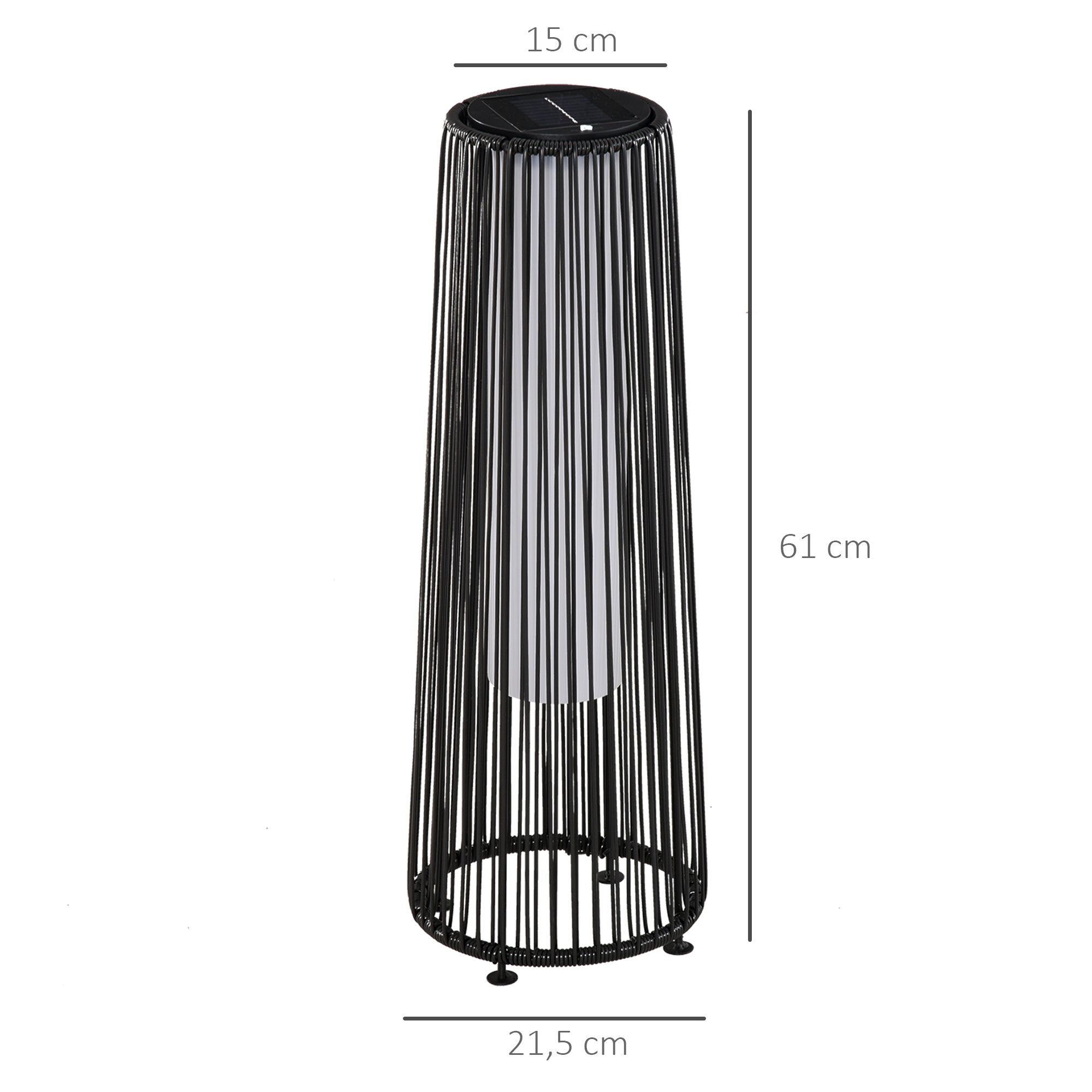 Outsunny Lámpara de Pie de Mimbre Ratán de Energía Solar con LED 0,8 W Interruptor de Control de Luz Automático Decoración para Exterior Ø21,5x61 cm Negro