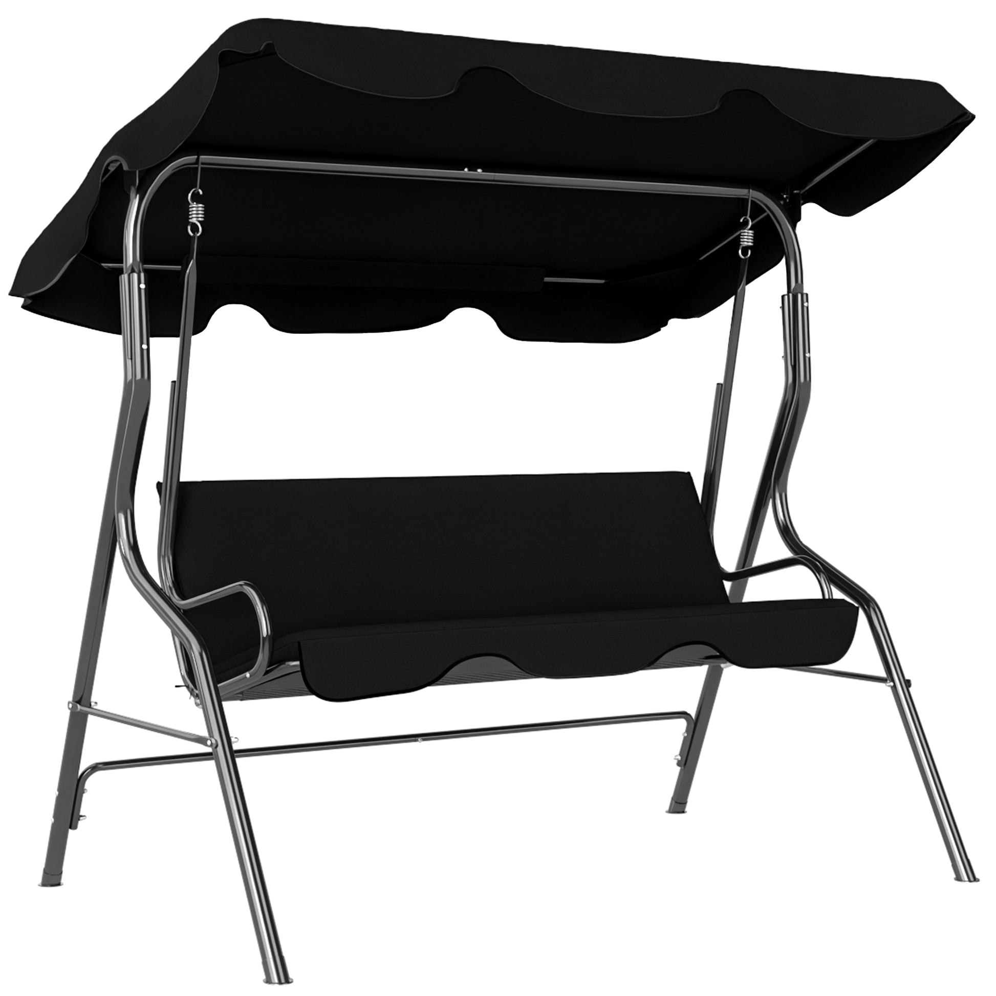 Outsunny Columpio de Jardín de 2-3 Plazas, Balancín de Exterior con Toldo Ajustable en Ángulo, Impermeable y Marco de Acero, para Patio, Balcón, 170x110x153 cm, Negro