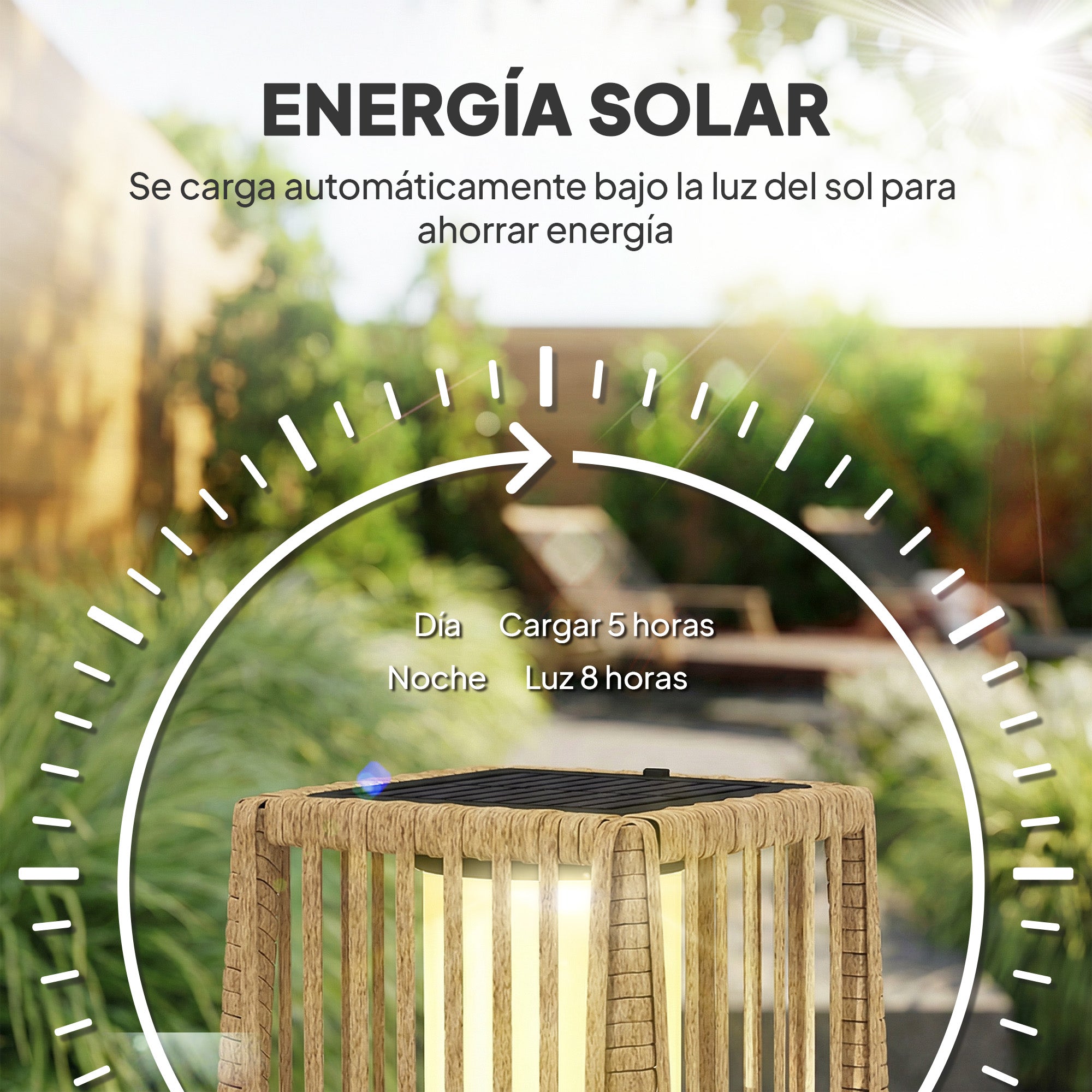 Outsunny Linterna de Jardín de Ratán, Farola Solar Exterior con Luces LED Encendido y Apagado Automático, Impermeable, IP44, Lámpara de pie para Terraza, Balcón, Patio, 19x19x68 cm, Arena