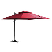 Outsunny Sombrilla de Jardín 300x300 cm Parasol de Aluminio con Manivela Poste Giratorio 360° Doble Techo Inclinable en 6 Posiciones y Base Cruzada Incluida Rojo