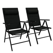 Outsunny Conjunto de 2 Sillas de Camping Plegables Sillas de Jardín con Marco de Aluminio Reposacabezas y Reposabrazos Carga 130 kg para Terraza Playa 54x67x108 cm Negro