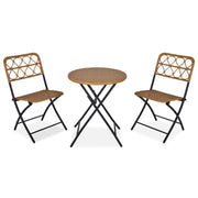 Outsunny Conjunto de Mesa y 2 Sillas Plegables de Ratán con Respaldo para Jardín Terraza Exterior Estructura de Acero Ø60x71 cm y 46x56x83 cm Madera Natural