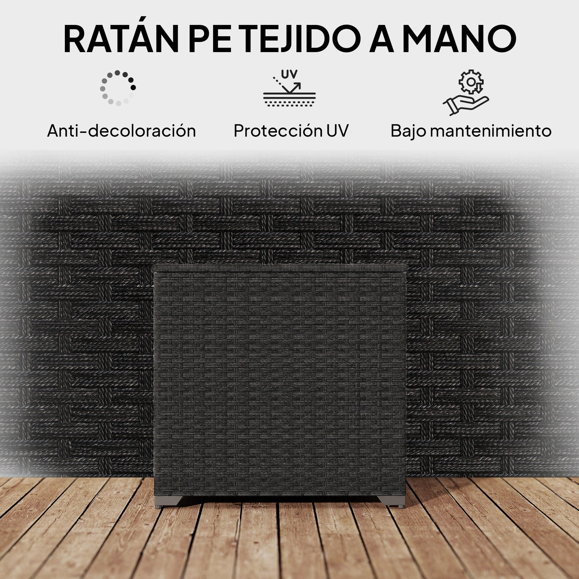 Outsunny Baúl de Almacenaje Exterior de Ratán Sintético de 253L, Arcón Exterior con Varilla Hidráulica, Forro con Cremallera y Marco de Acero, Carga 50 kg, para Jardín, Terraza, 72x72x70 cm, Negro