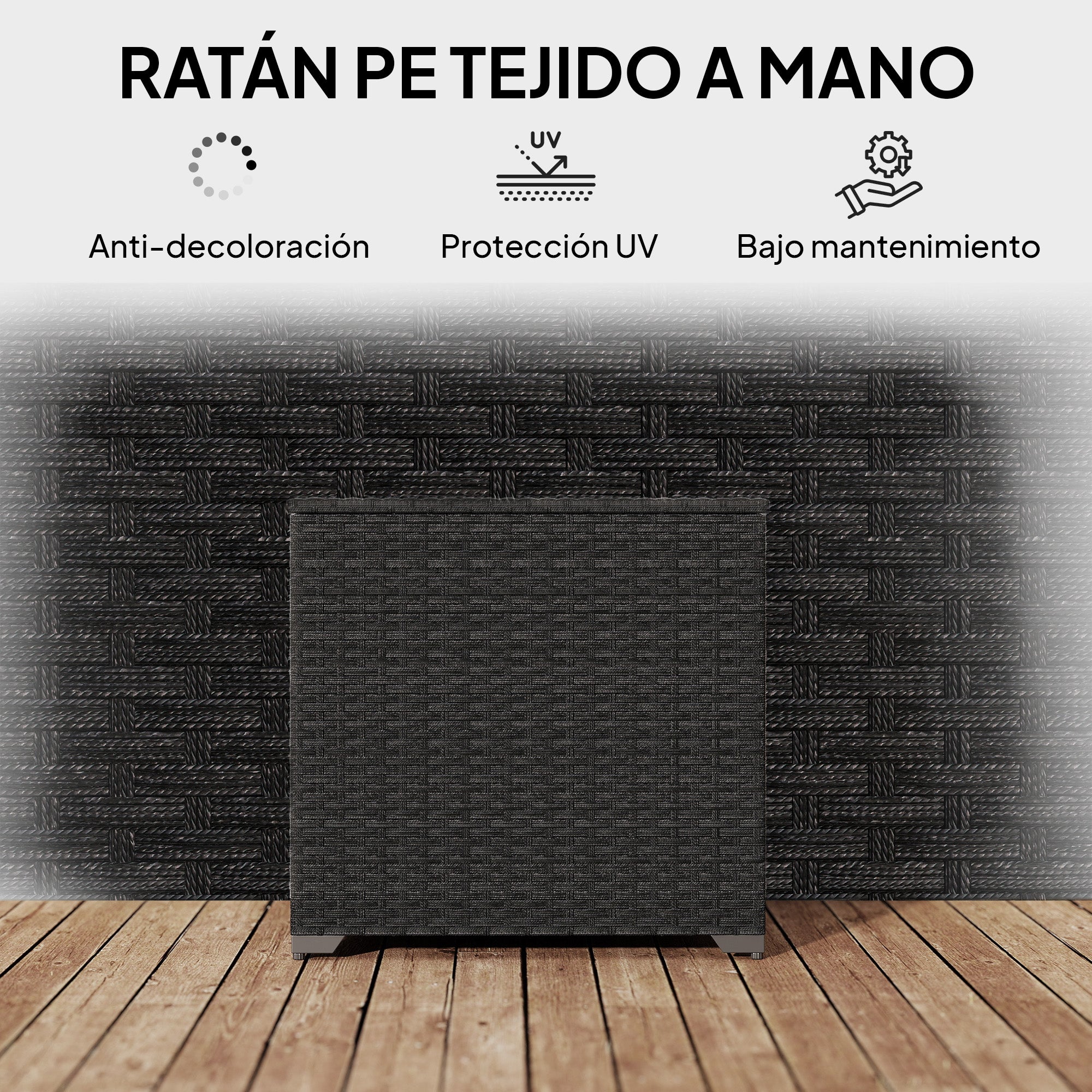 Outsunny Baúl de Almacenaje Exterior de Ratán Sintético de 253L, Arcón Exterior con Varilla Hidráulica, Forro con Cremallera y Marco de Acero, Carga 50 kg, para Jardín, Terraza, 72x72x70 cm, Negro