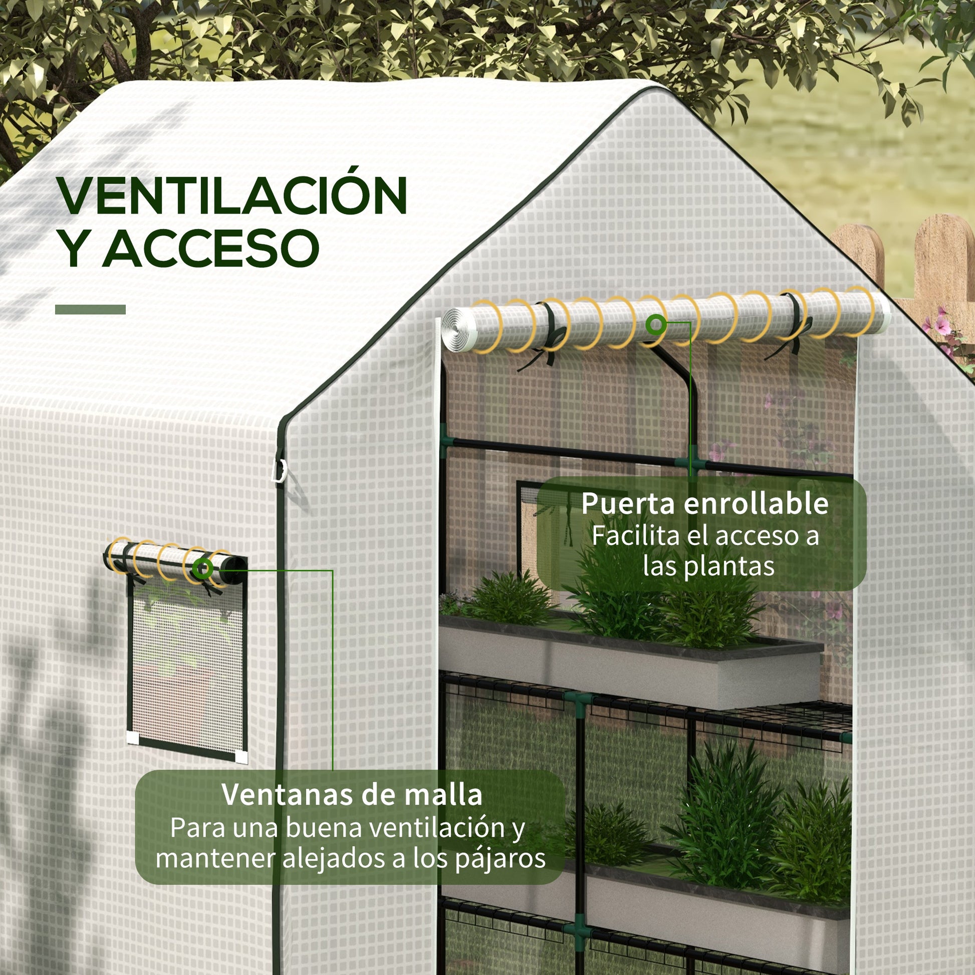 Outsunny Plástico Invernadero, 140x143x190 cm, Cubierta de Repuesto para Invernadero de Polietileno con Ventana, Puerta Enrollable, Anti-UV, para Huerto, Plantas, Agricultura, Jardín, Blanco