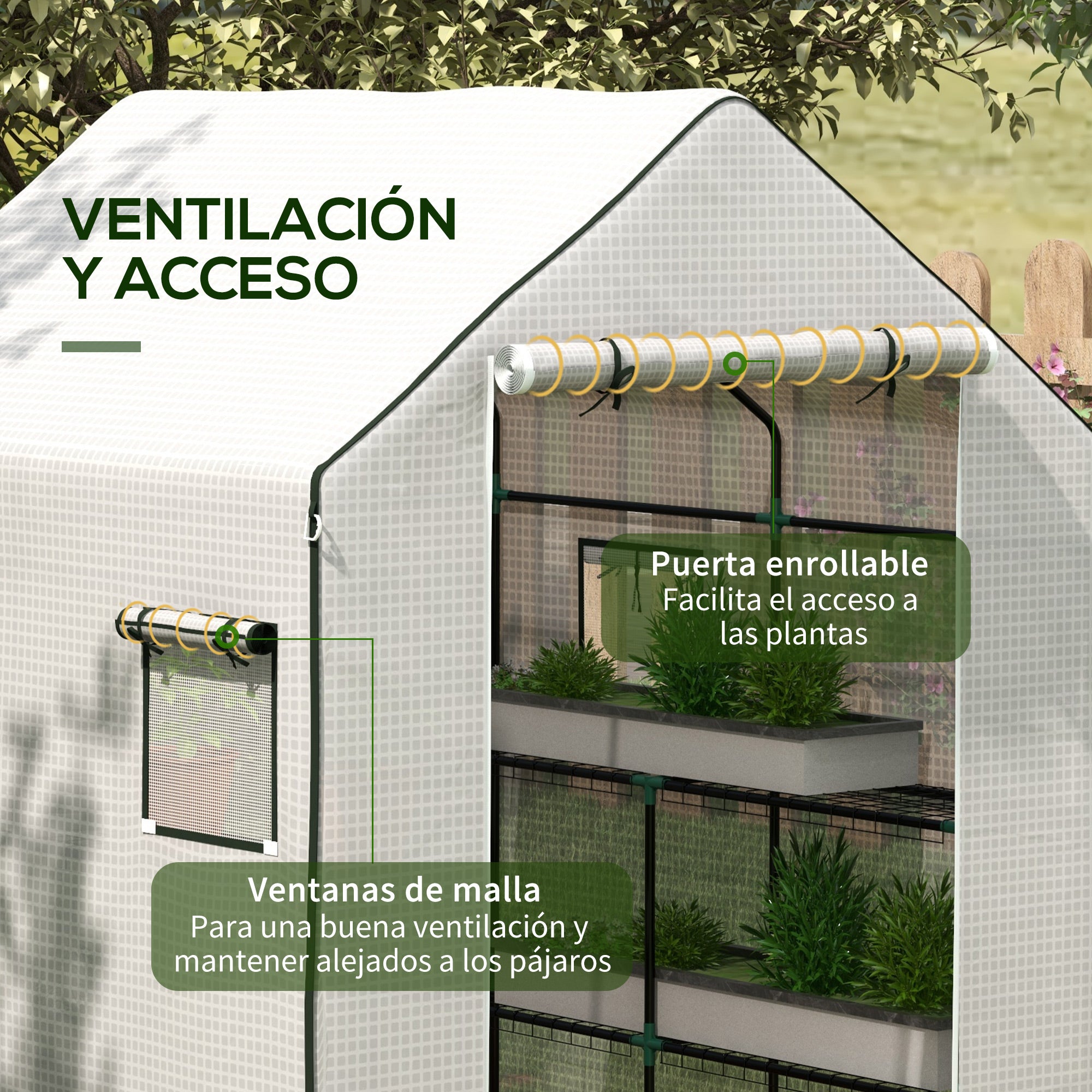 Outsunny Plástico Invernadero, 140x143x190 cm, Cubierta de Repuesto para Invernadero de Polietileno con Ventana, Puerta Enrollable, Anti-UV, para Huerto, Plantas, Agricultura, Jardín, Blanco
