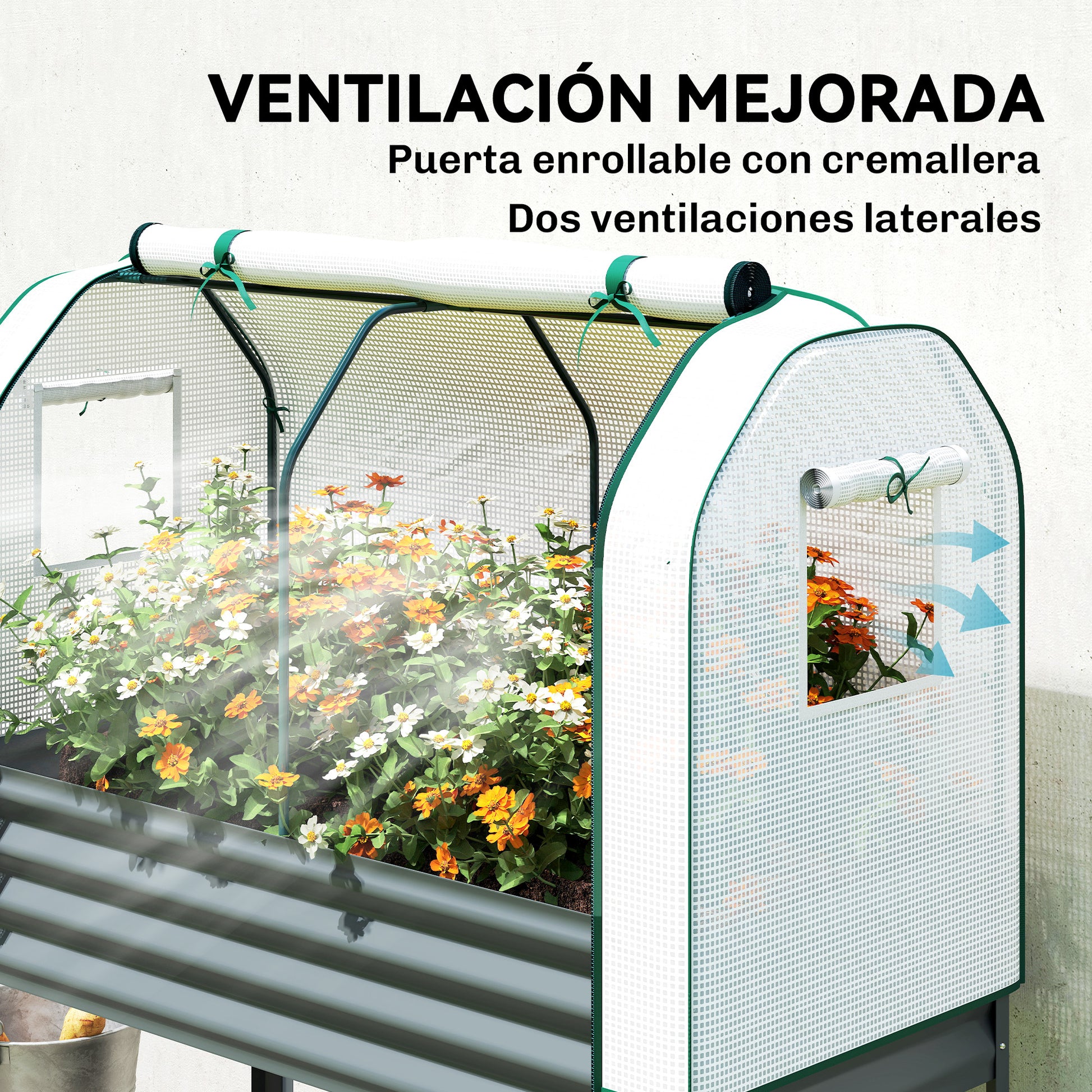 Outsunny Huerto Urbano Elevado con Cubierta de Invernadero de 140 g/m² PE, Mesa de Cultivo de Metal Galvanizado con Estante Inferior y Forro para Cultivo, Plantas y Flores, 120x55x140 cm, Gris Oscuro