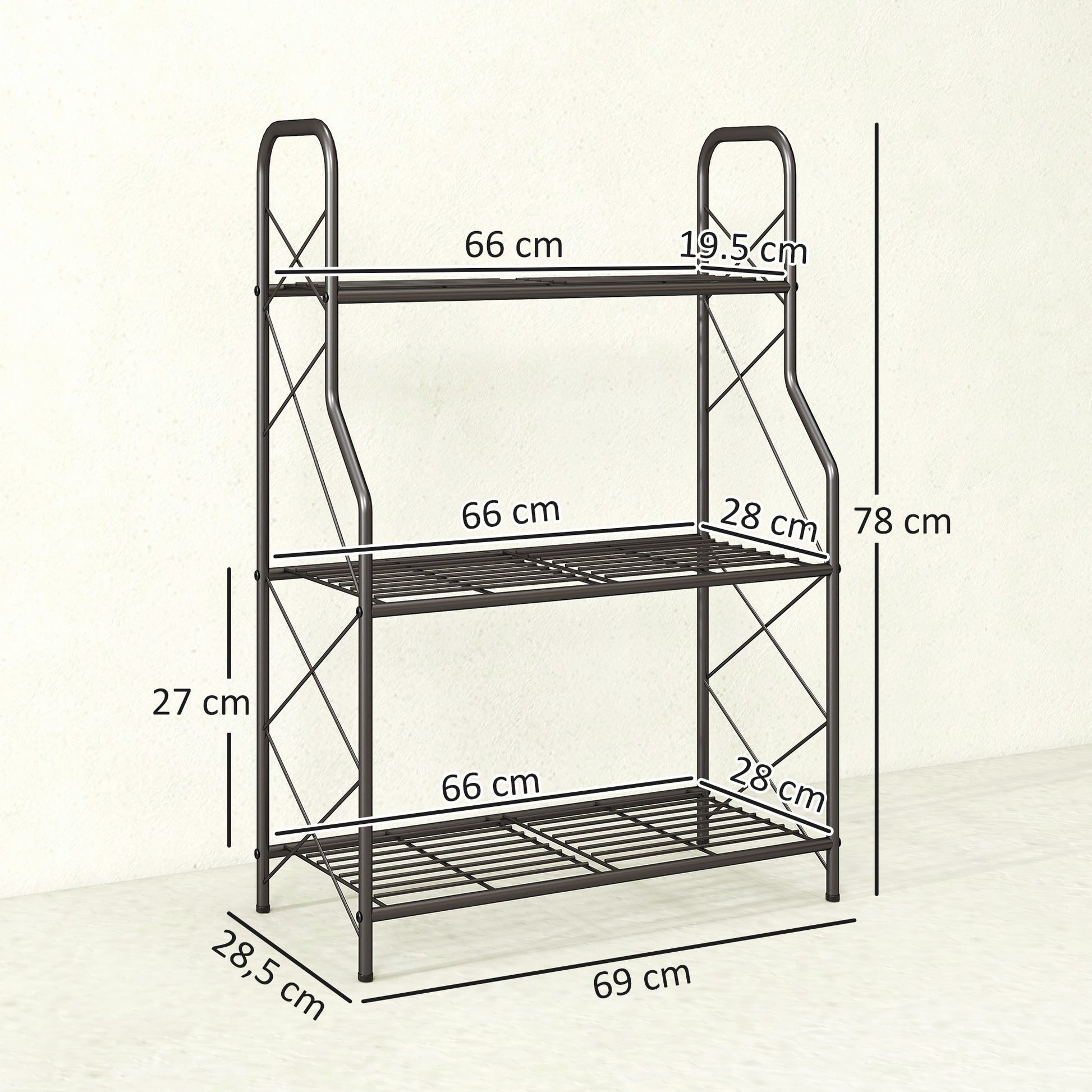 Outsunny Soporte para Plantas de 3 Niveles para Interior y Exterior, Estantería para Plantas de Metal con Patas Ajustables y Asas, Resistente y Estable, para Macetas, Patio, Jardín, Balcón, Negro
