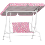 AIYAPLAY Columpio de Jardín Exterior para Niños de 2 Plazas, Balancín de Jardín, Toldo Ajustable, con Cinturones de Seguridad, Diseño de Unicornio y Arcoíris, para Interior, Patio, 112x75x120 cm, Rosa