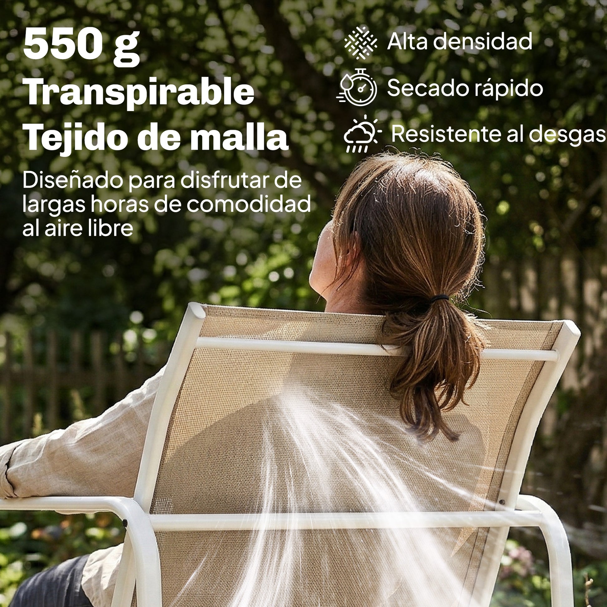 Outsunny Conjunto Jardín Exterior de 4 Piezas, Muebles Jardín Exterior con Sofá de 2 Plazas, 2 Sillones, Mesa de Vidrio Templado, Tela de Textilene Transpirable, Estructura de Acero, Caqui