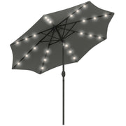 Outsunny Sombrilla de Jardín Ø268x238 cm Parasol de Terraza con 24 Luces LED Solar Mecanismo de Inclinación Manivela y Poste Desmontable de Metal para Piscina Patio Gris