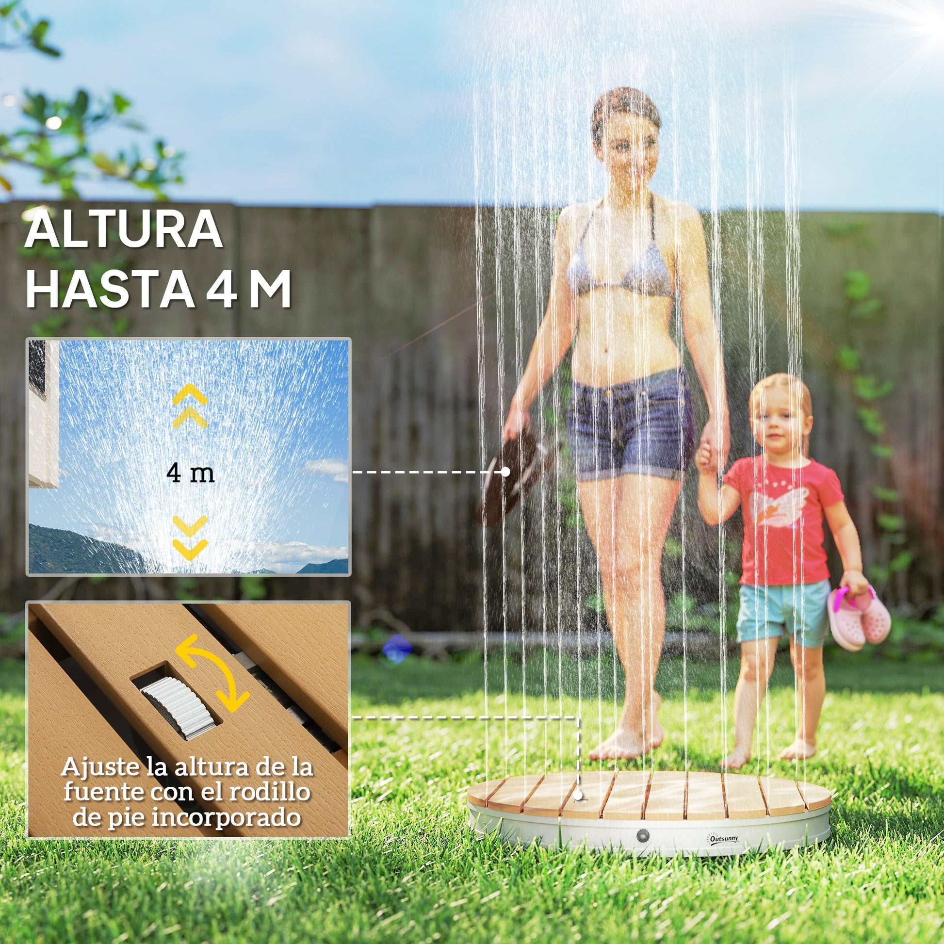 Outsunny Ducha de Jardín Portátil Ø70,5 cm Ducha Exterior de Suelo Altura Ajustable hasta 4 m Estructura de Aluminio Resistente al Agua a los Rayos UV y a Las Heladas para Camping Piscina Playa