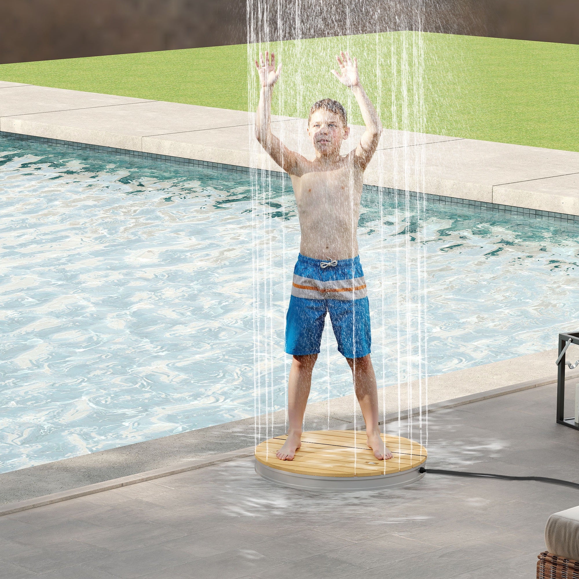 Outsunny Ducha de Jardín Portátil Ø70,5 cm Ducha Exterior de Suelo Altura Ajustable hasta 4 m Estructura de Aluminio Resistente al Agua a los Rayos UV y a Las Heladas para Camping Piscina Playa