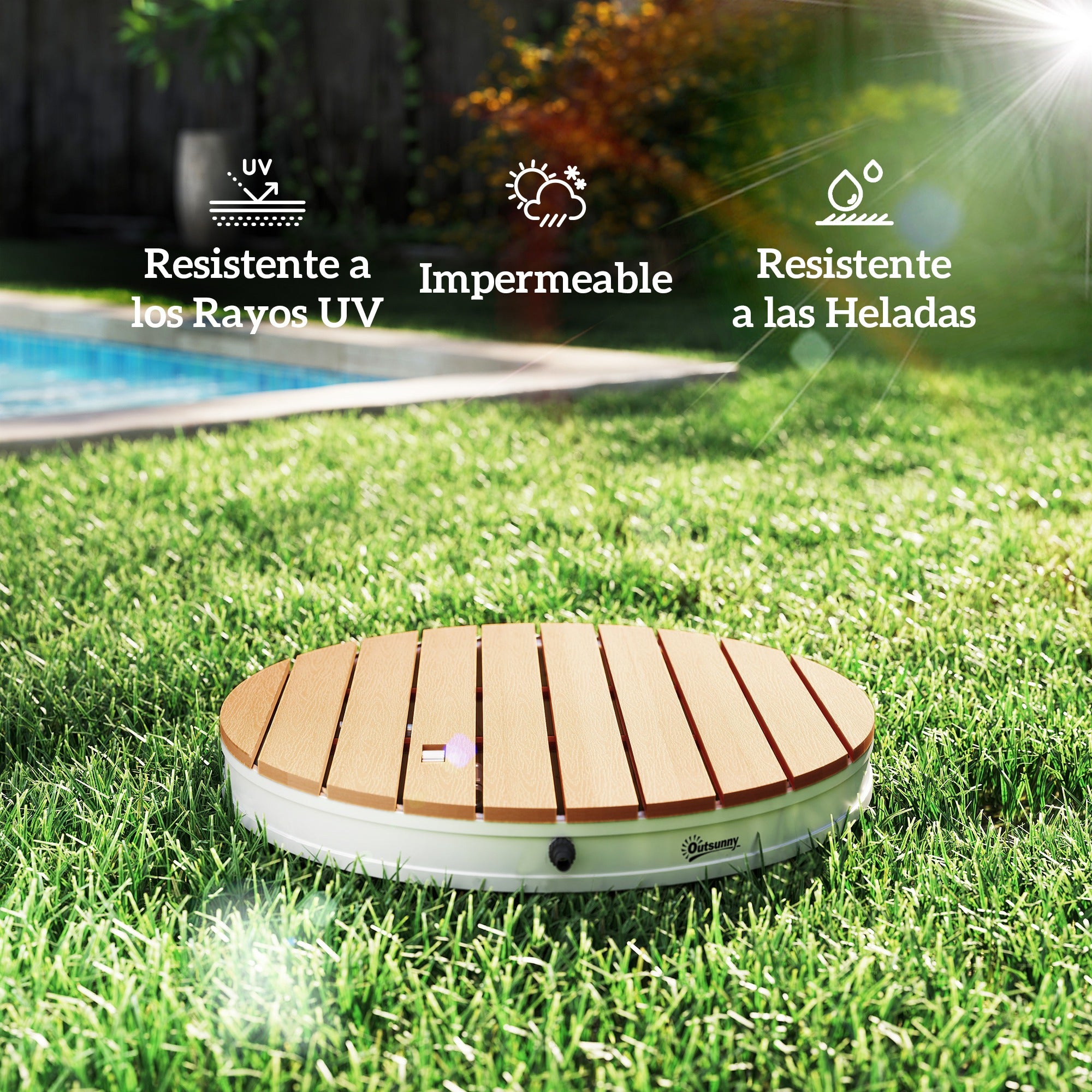 Outsunny Ducha de Jardín Portátil Ø70,5 cm Ducha Exterior de Suelo Altura Ajustable hasta 4 m Estructura de Aluminio Resistente al Agua a los Rayos UV y a Las Heladas para Camping Piscina Playa