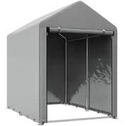 Outsunny Carpa de Jardín Exterior para Herramientas Bicicletas 1,2x1,8x1,65 m, Cobertizo Exterior con 2 Habitaciones, Puerta Enrollable con Cremallera, Impermeable Anti-UV, Garaje Portátil, Gris Claro