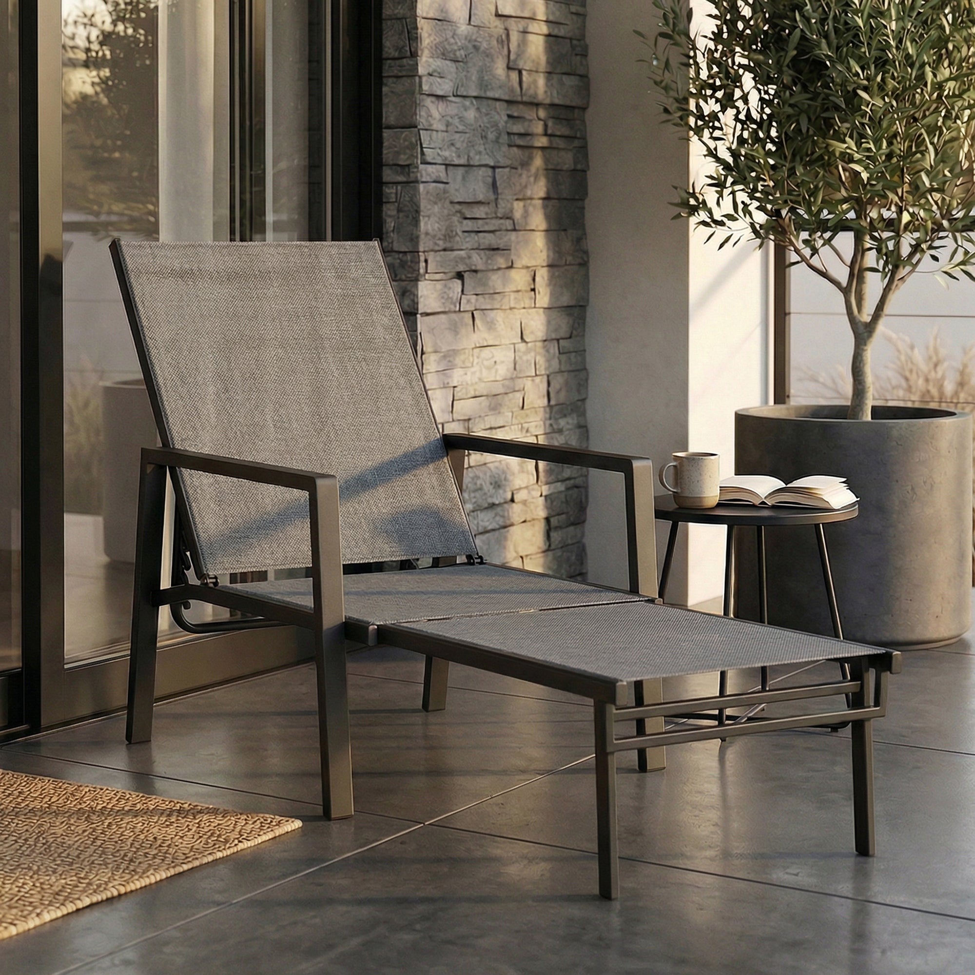 Outsunny Tumbona Plegable 2 en 1, Tumbona Jardín Exterior con Reposapiés Retráctil, Respaldo Ajustable en 5 Posiciones, Tela de Textilene, Marco Acero, Carga 120 kg, para Terraza, Playa, Gris Oscuro