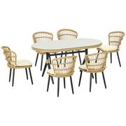 Outsunny Conjunto de Jardín de Ratán Sintético Juego de Muebles de Jardín Exterior de Ratán de 7 Piezas Incluye 6 Sillas con Cojines y Mesa de Vidrio Templado Natural
