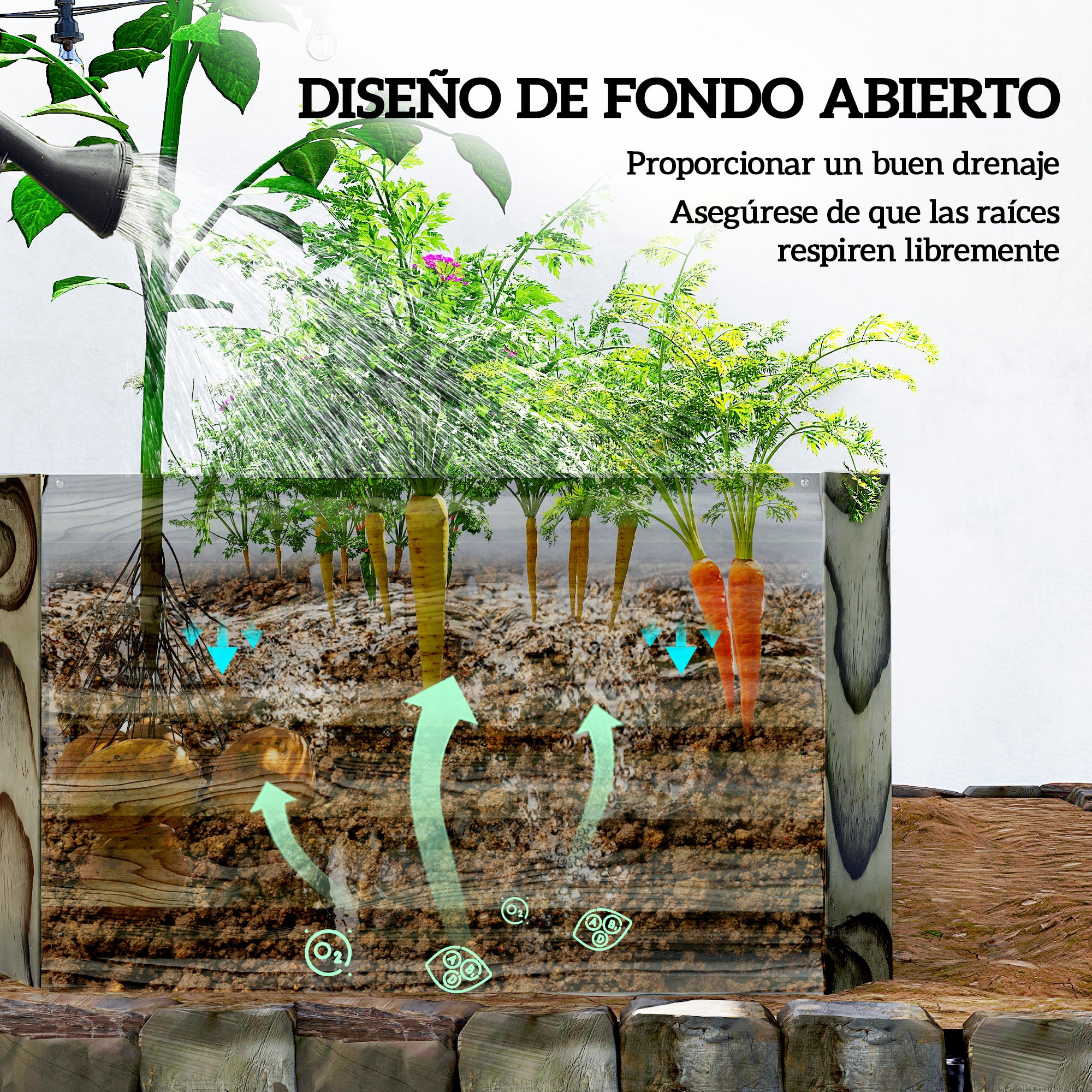 Outsunny Jardinera Exterior Grande Rectangular de Acero Galvanizado, Huerto Urbano para Cultivar Plantas, Macetero Grande Exterior con Base Abierta, Resistente a la Intemperie, 180x90x57,5 cm, Natural