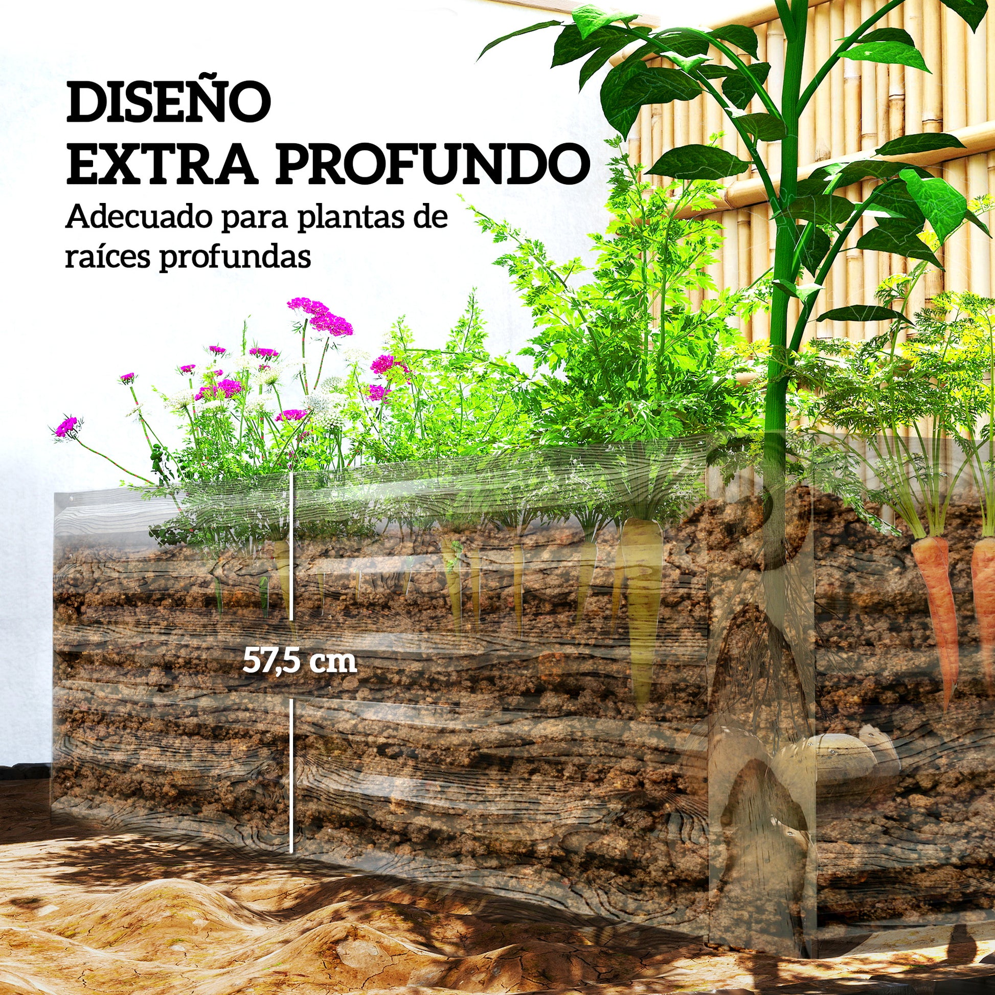 Outsunny Jardinera Exterior Grande Rectangular de Acero Galvanizado, Huerto Urbano para Cultivar Plantas, Macetero Grande Exterior con Base Abierta, Resistente a la Intemperie, 180x90x57,5 cm, Natural