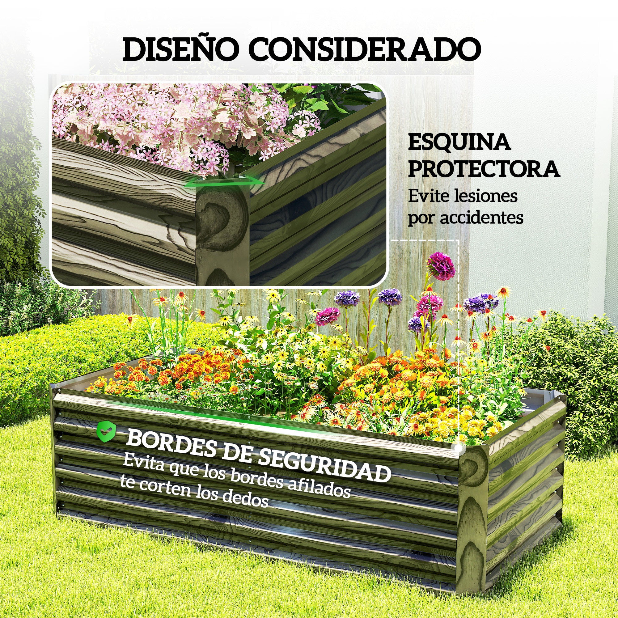 Outsunny Jardinera Exterior Grande Rectangular de Acero Galvanizado, Huerto Urbano para Cultivar Plantas, Macetero Grande Exterior con Base Abierta, Resistente a la Intemperie, 180x90x57,5 cm, Natural