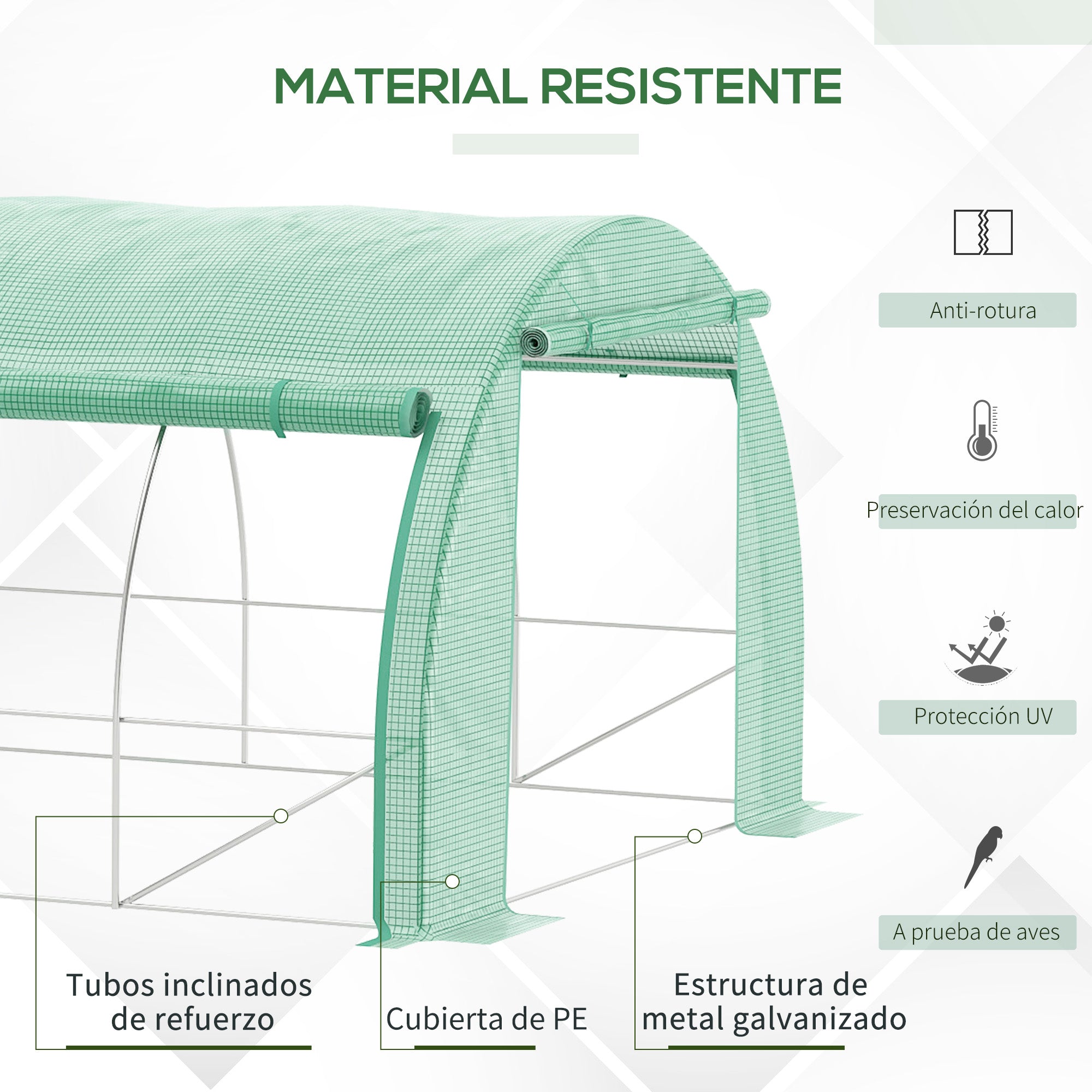 Outsunny Invernadero de Exterior 4x3x2 m Invernadero de Túnel con Puerta y 8 Ventanas de Malla Enrollables Invernadero de Huerto para Patio Jardín Verde